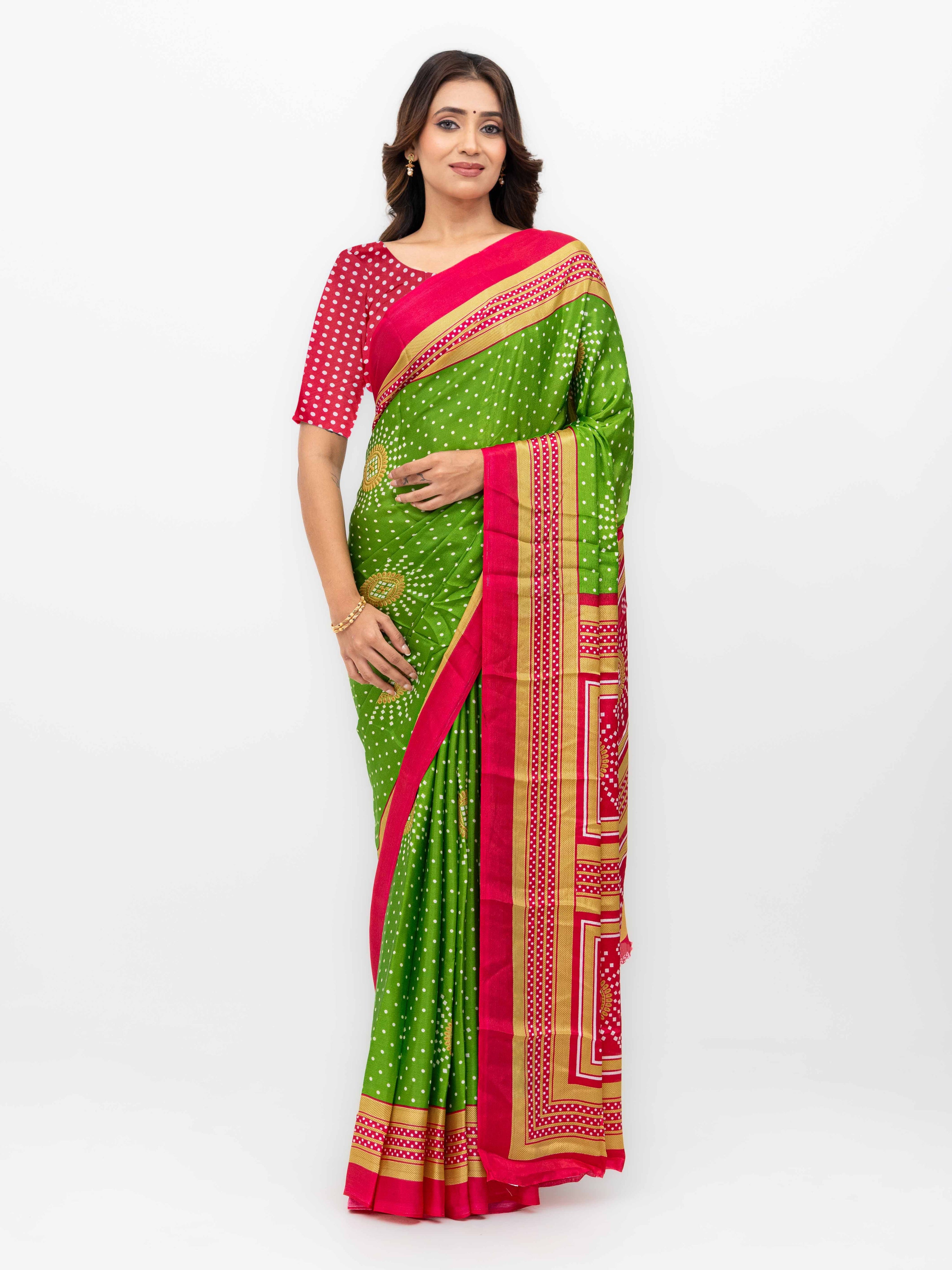 Green & Pink Art Silk Saree