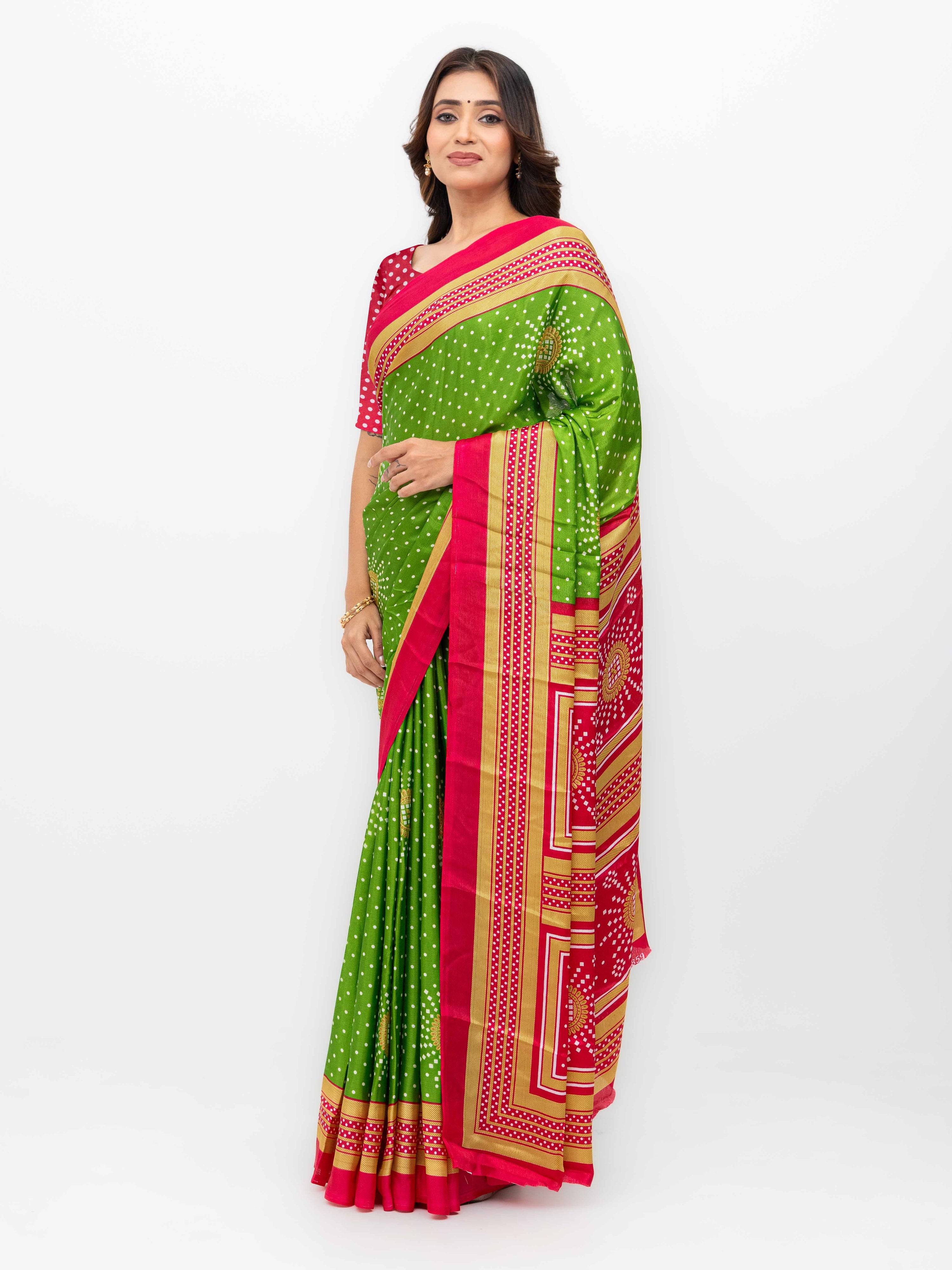 Green & Pink Art Silk Saree