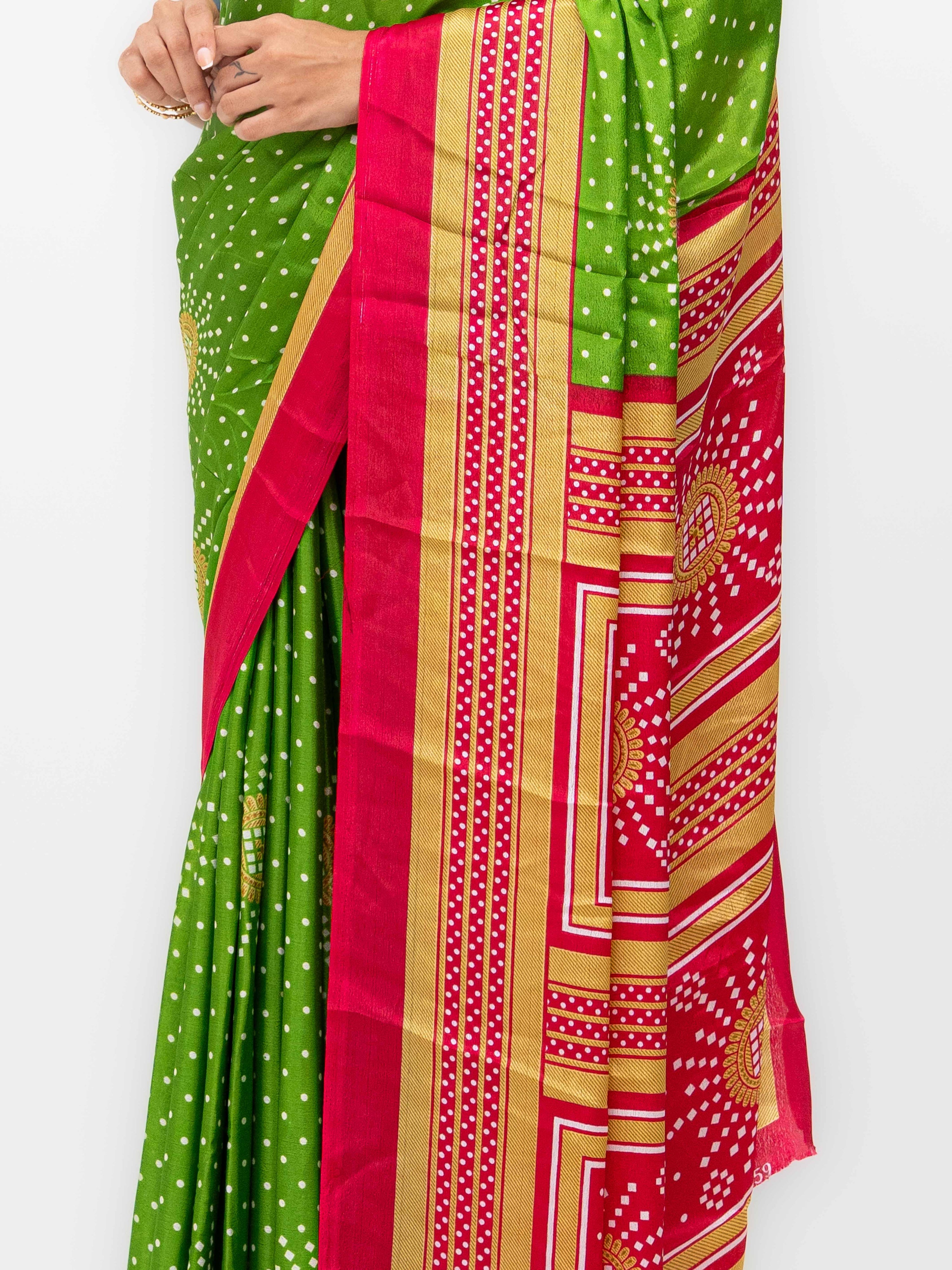 Green & Pink Art Silk Saree