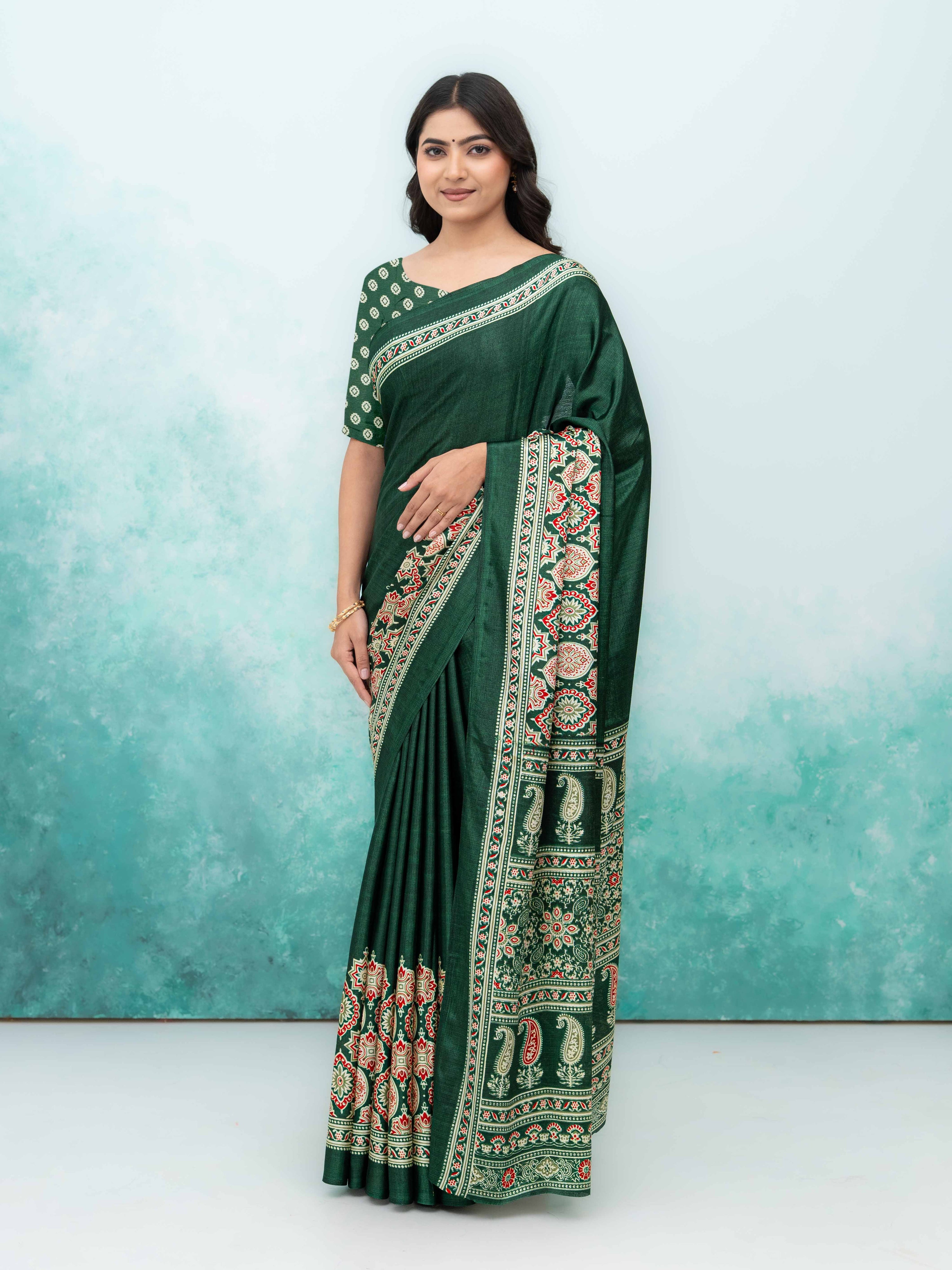 Dark Green Crepe Saree