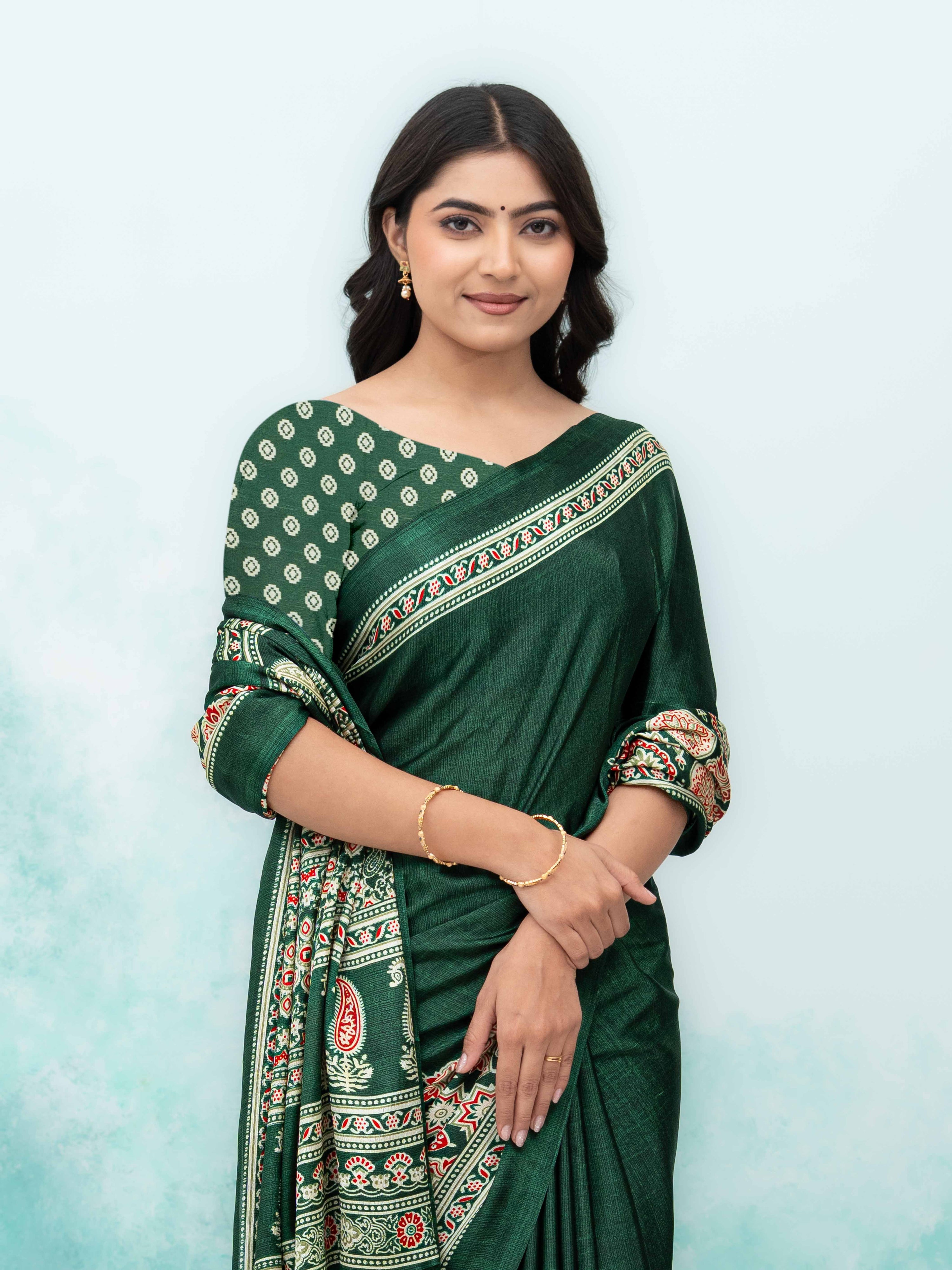 Dark Green Crepe Saree