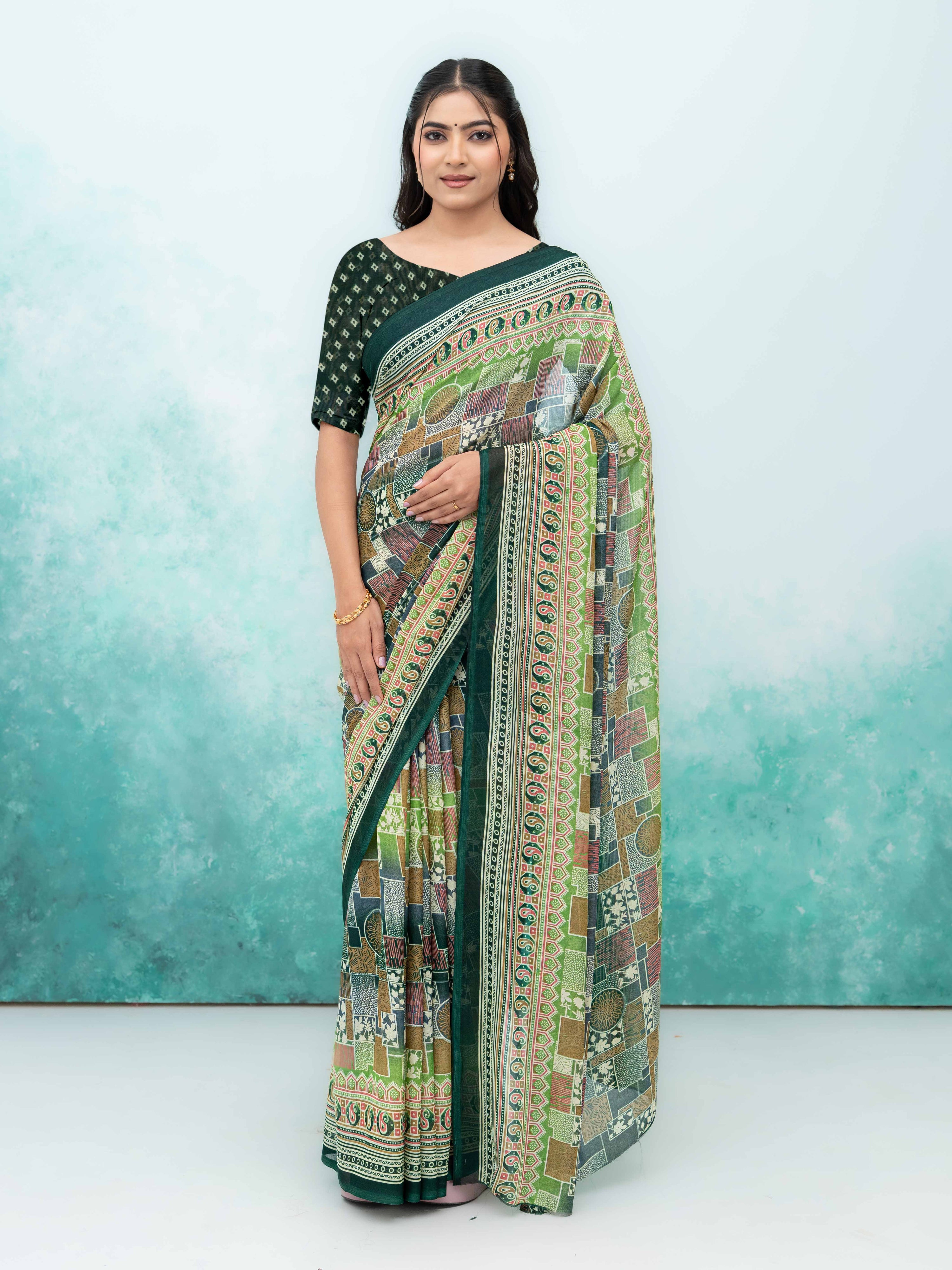 Dark Green Poly Viscose Saree