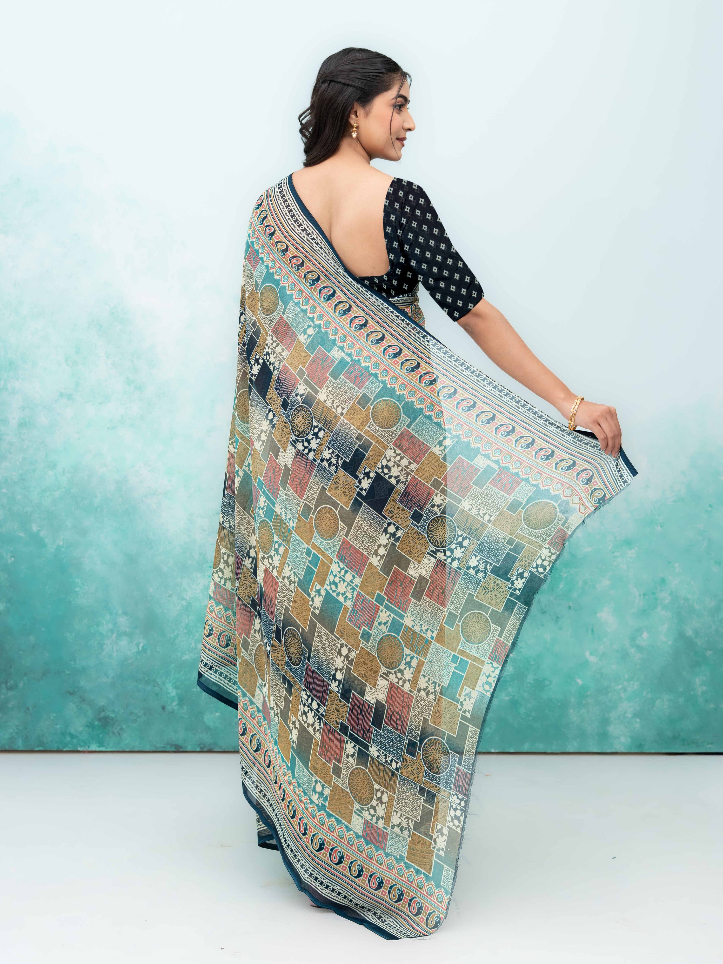 Navy Blue Poly Viscose Saree