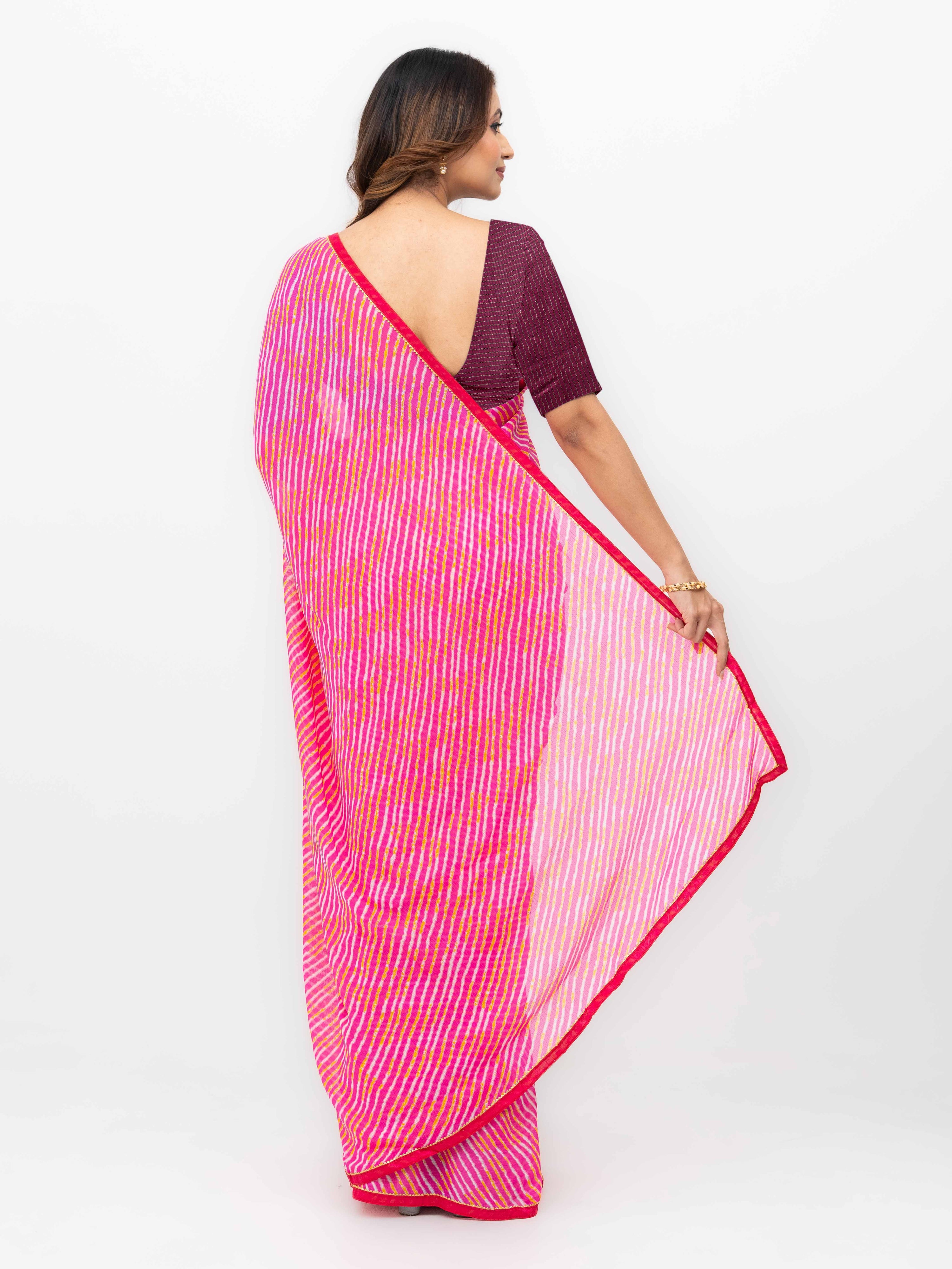 Pink Georgette Leheriya Saree