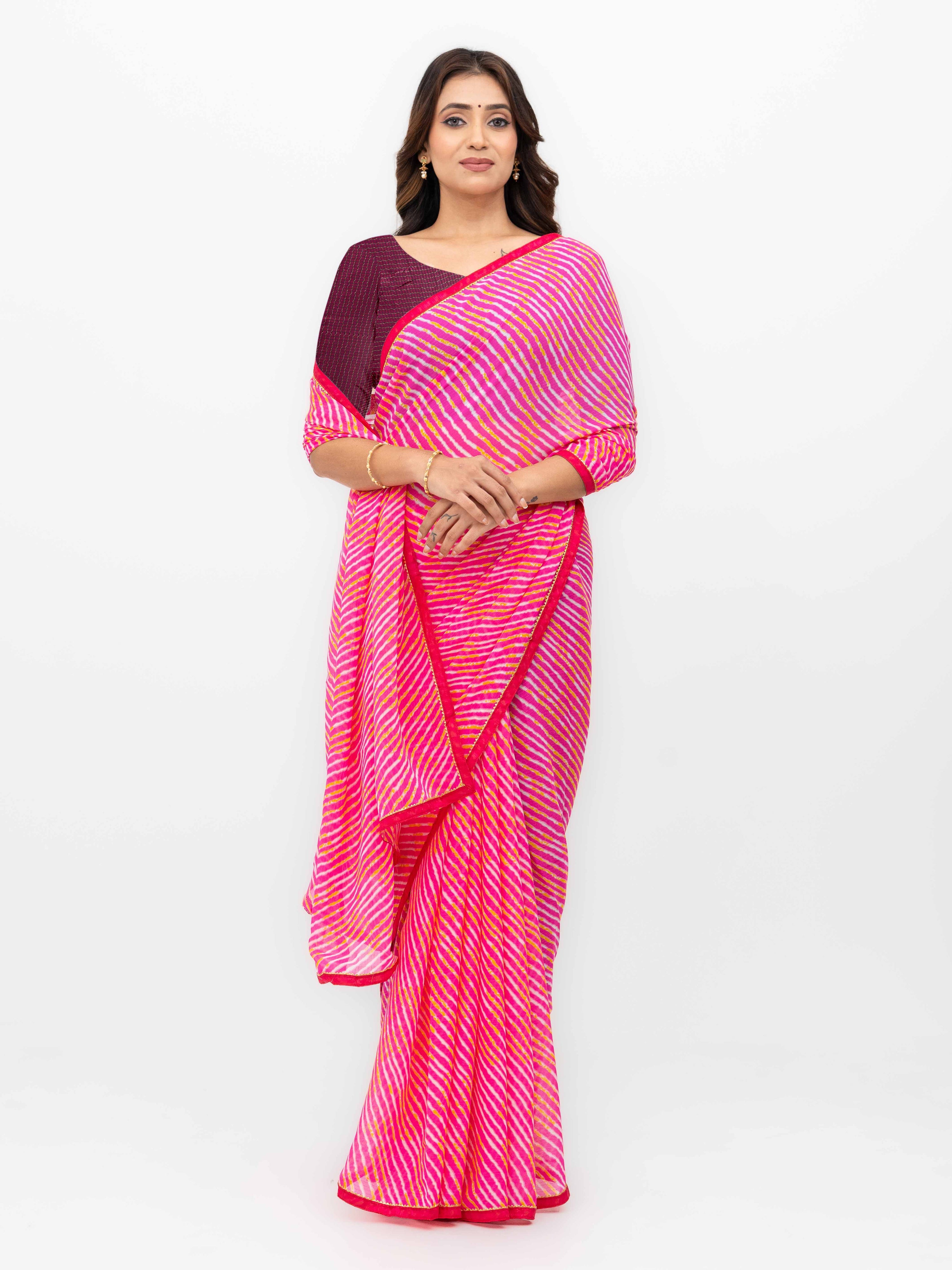 Pink Georgette Leheriya Saree