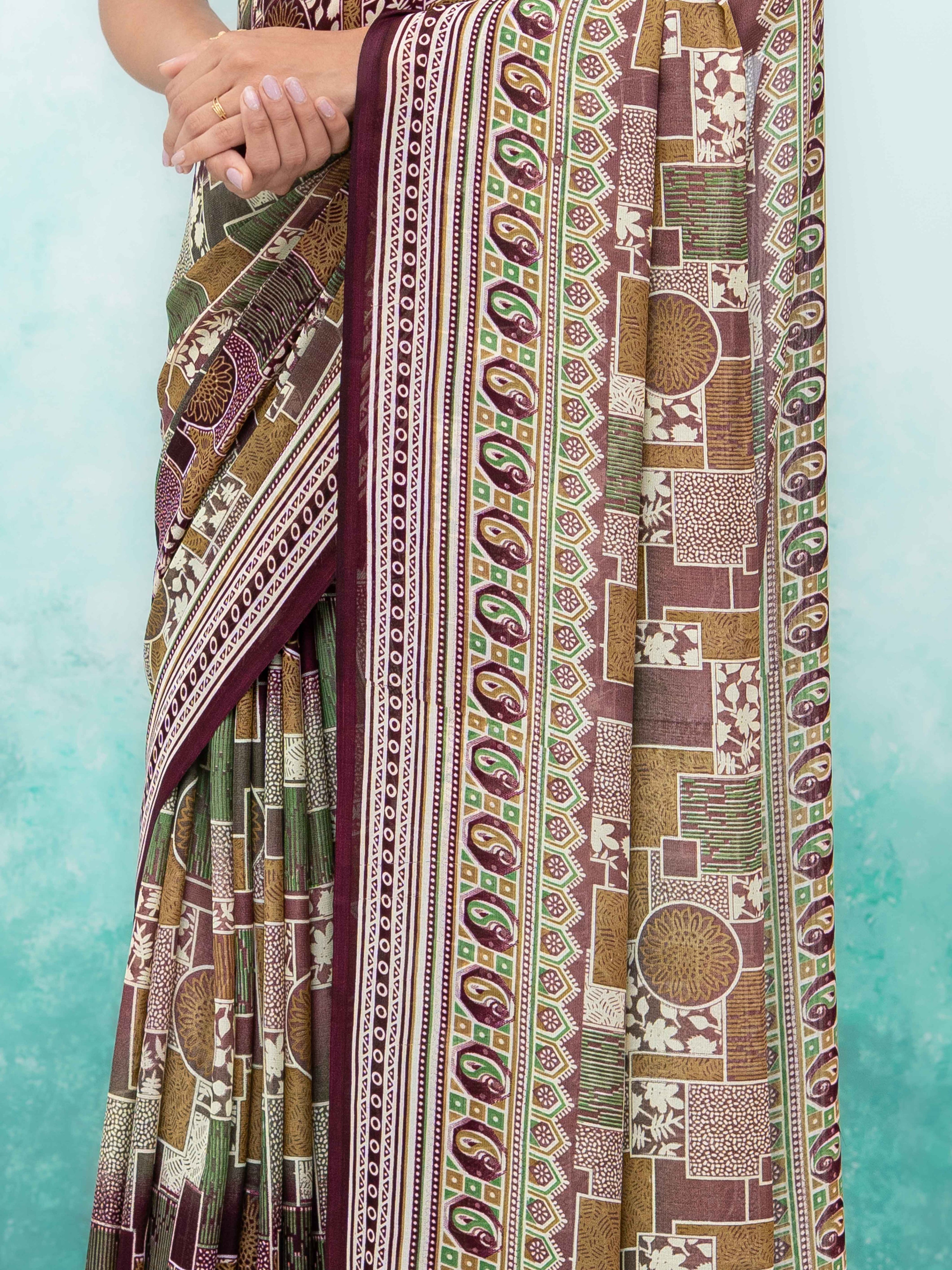 Wine Purple Poly Viscose Saree
