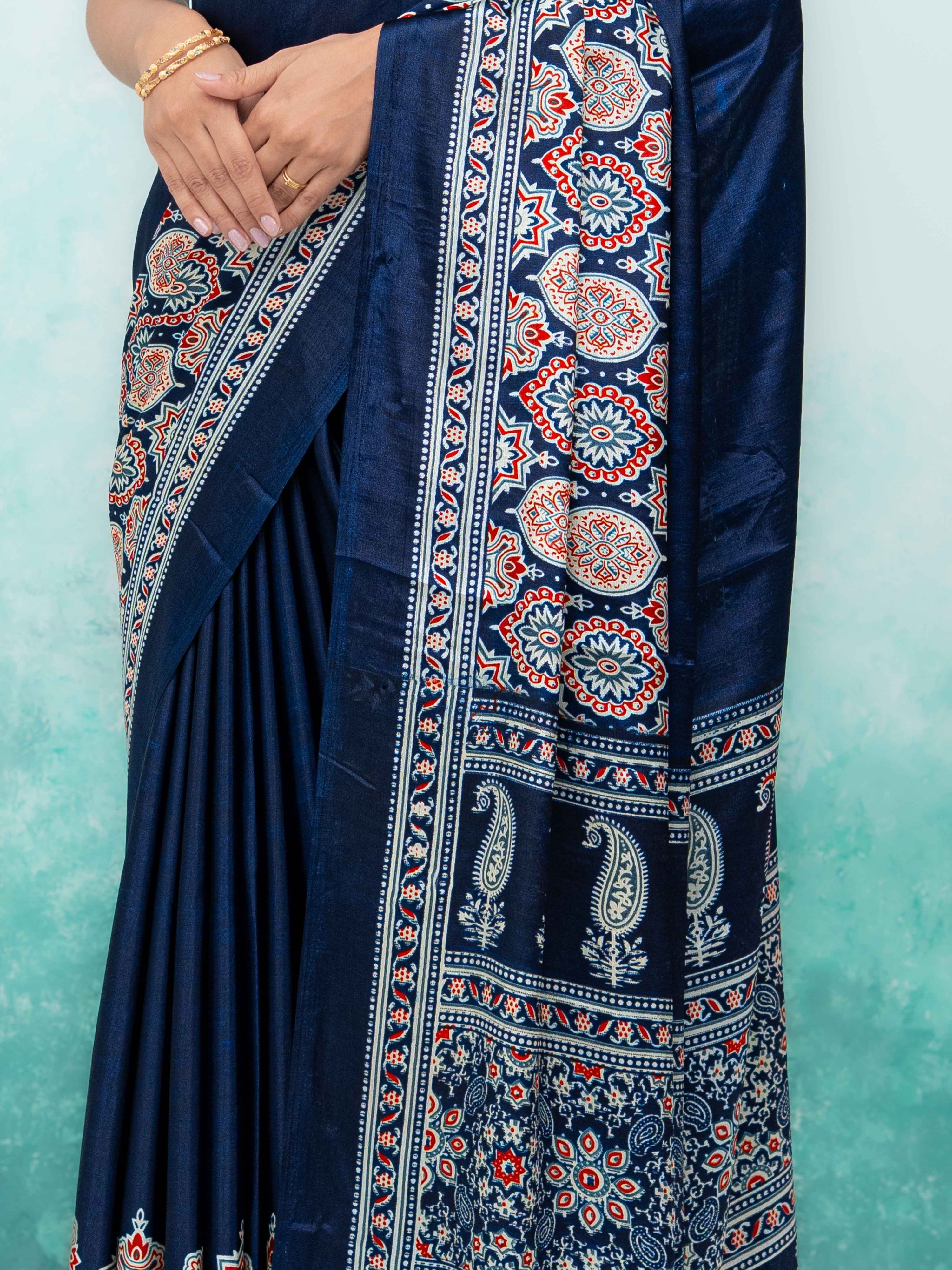 Navy Blue Crepe Saree