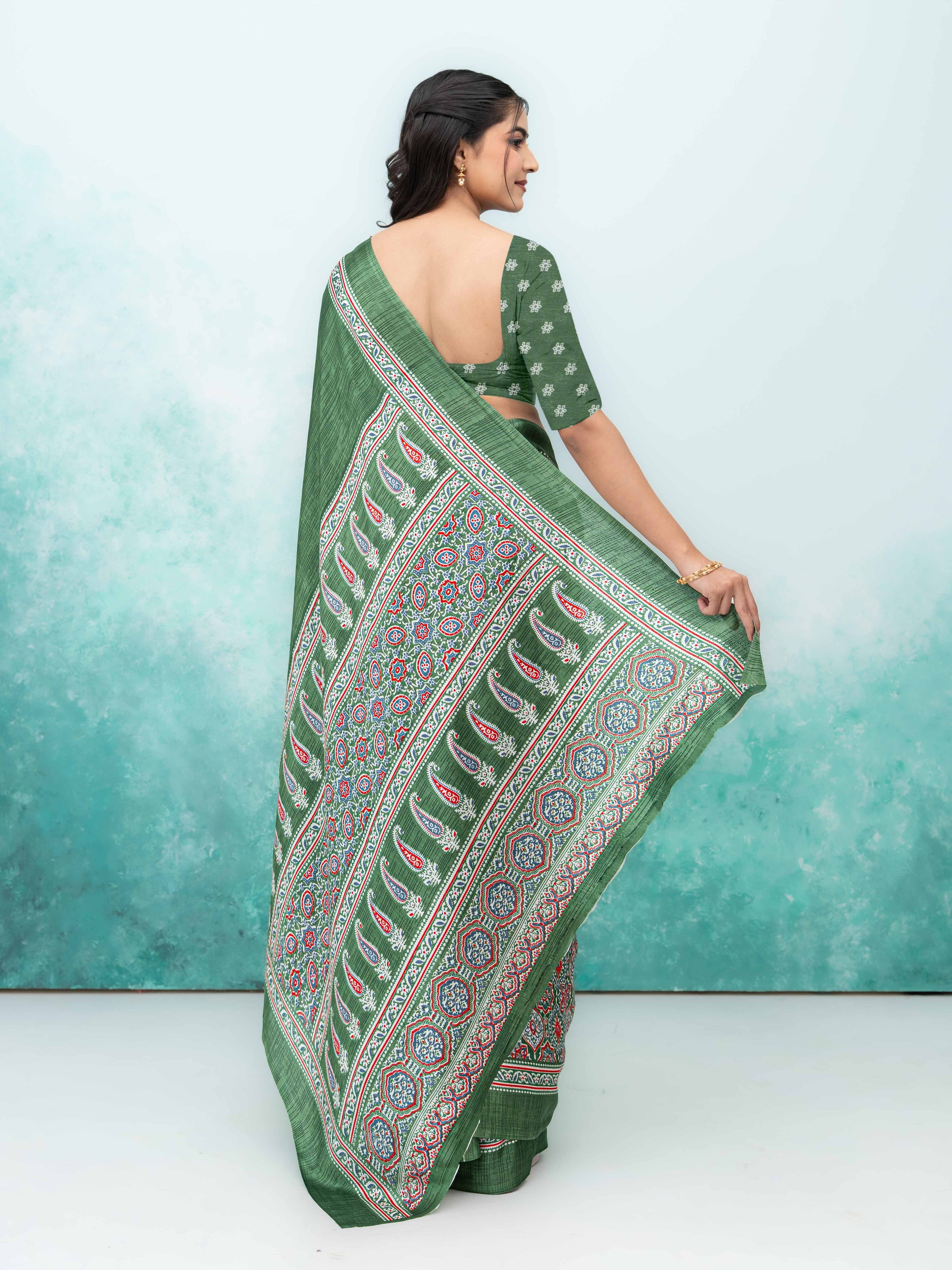 Olive Green Crepe Saree