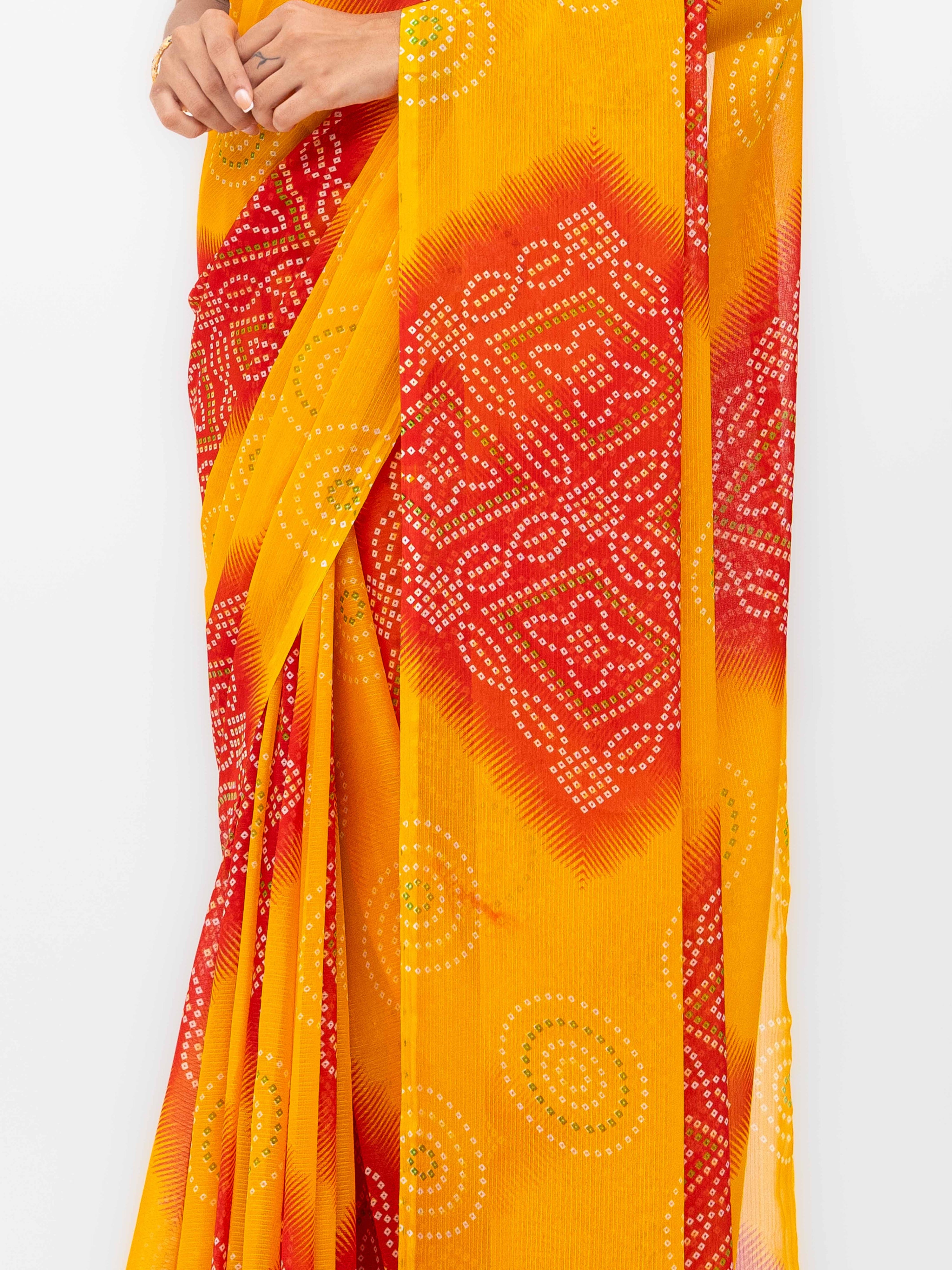 Yellow & Red Georgette Saree