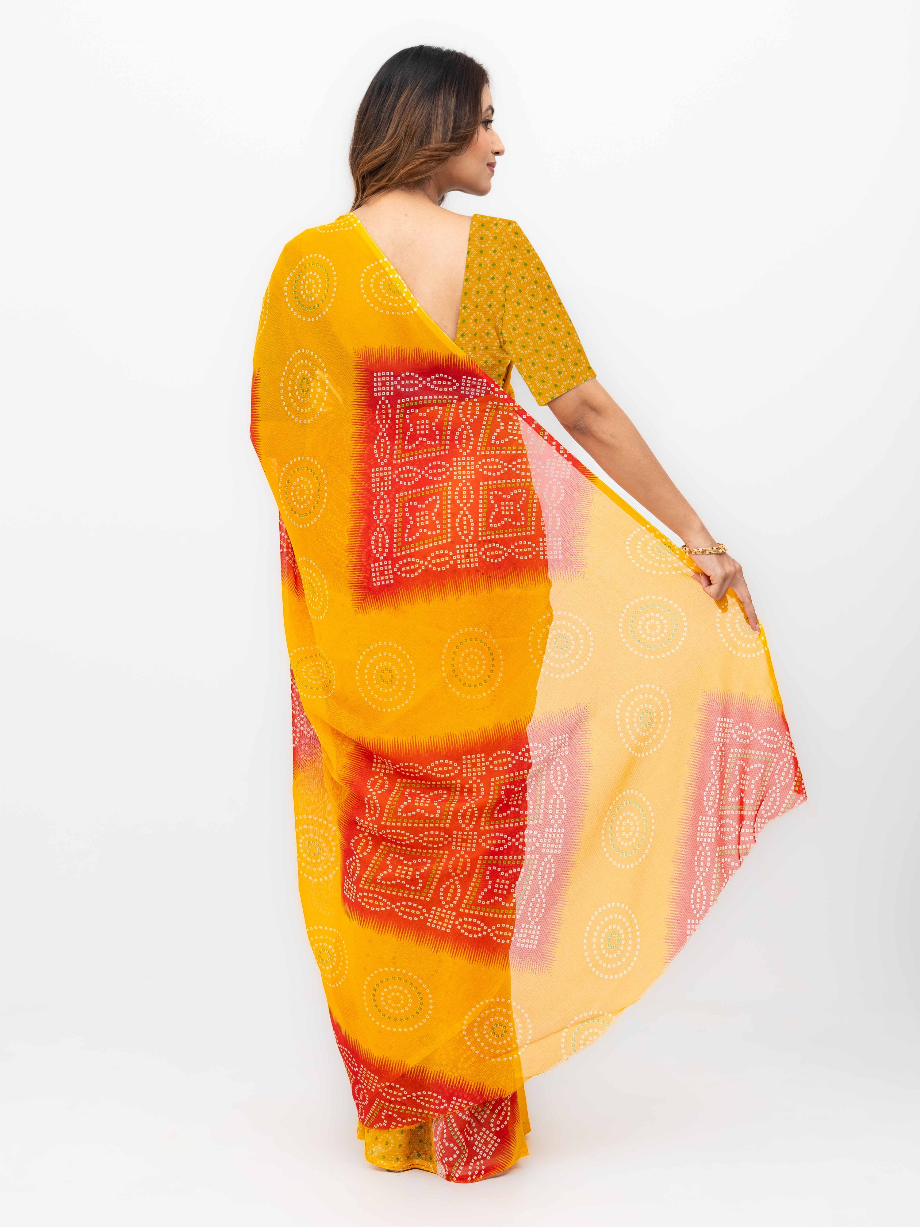 Yellow & Red Georgette Saree
