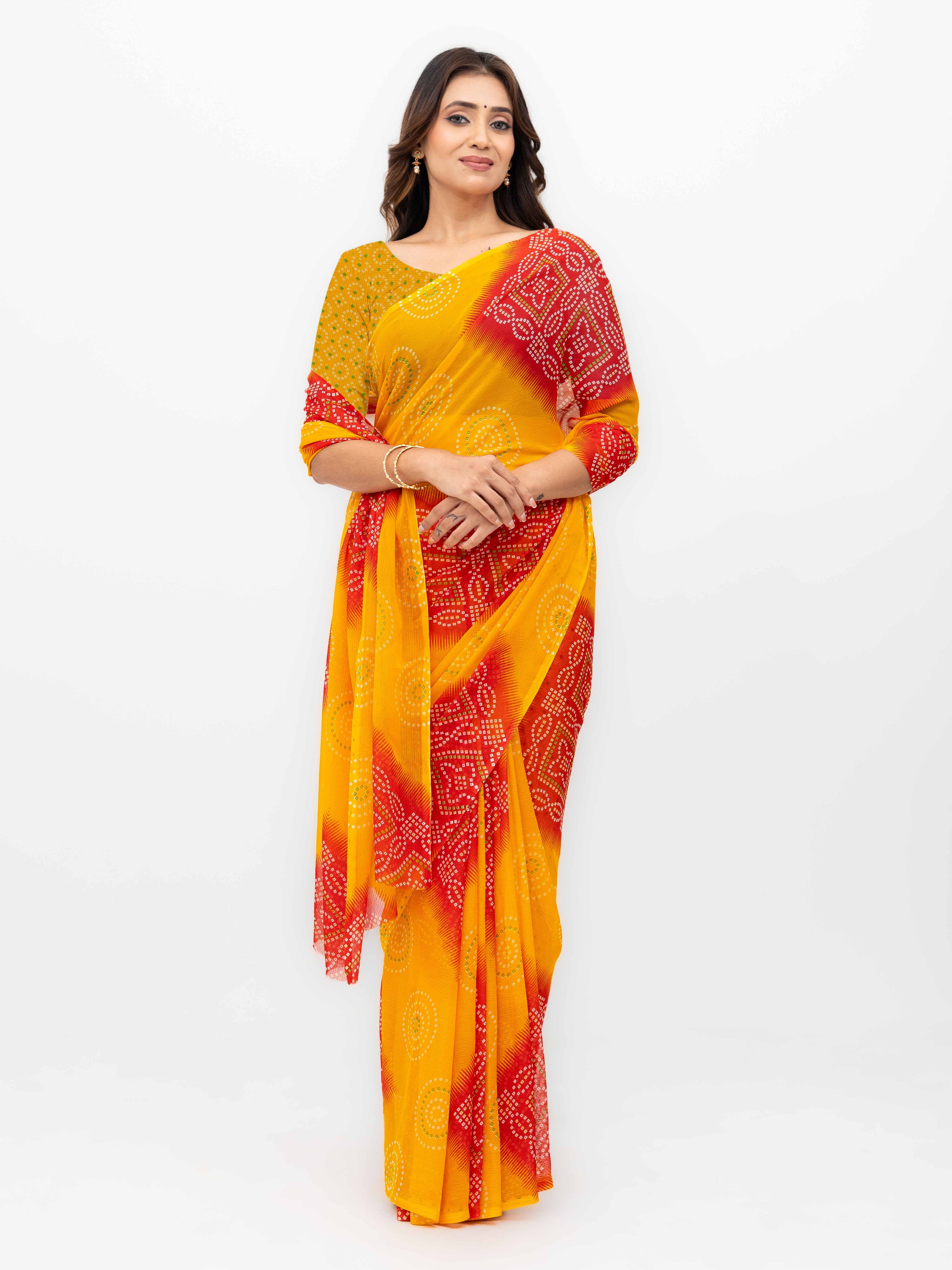 Yellow & Red Georgette Saree