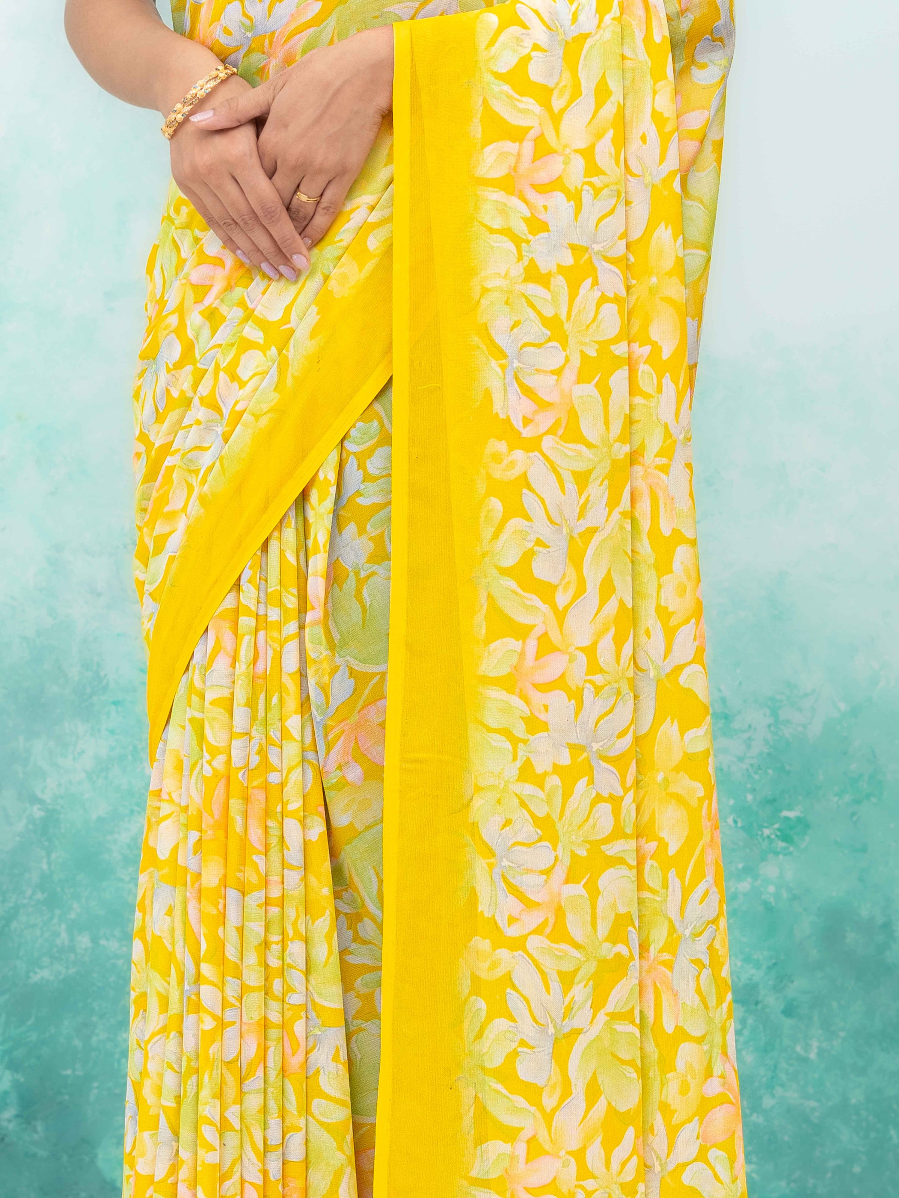 Yellow Georgette Saree