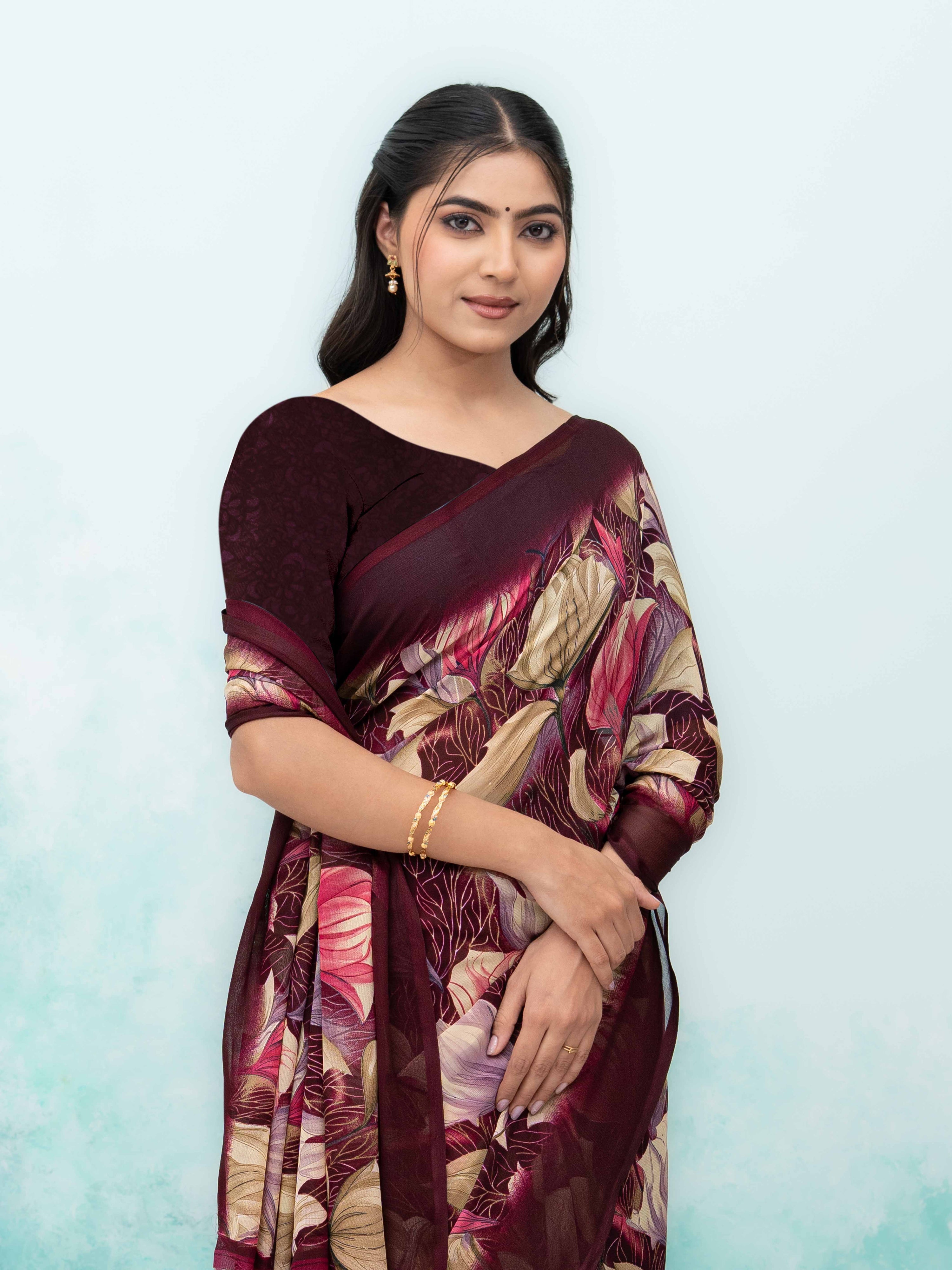 Purple Georgette Chiffon Saree