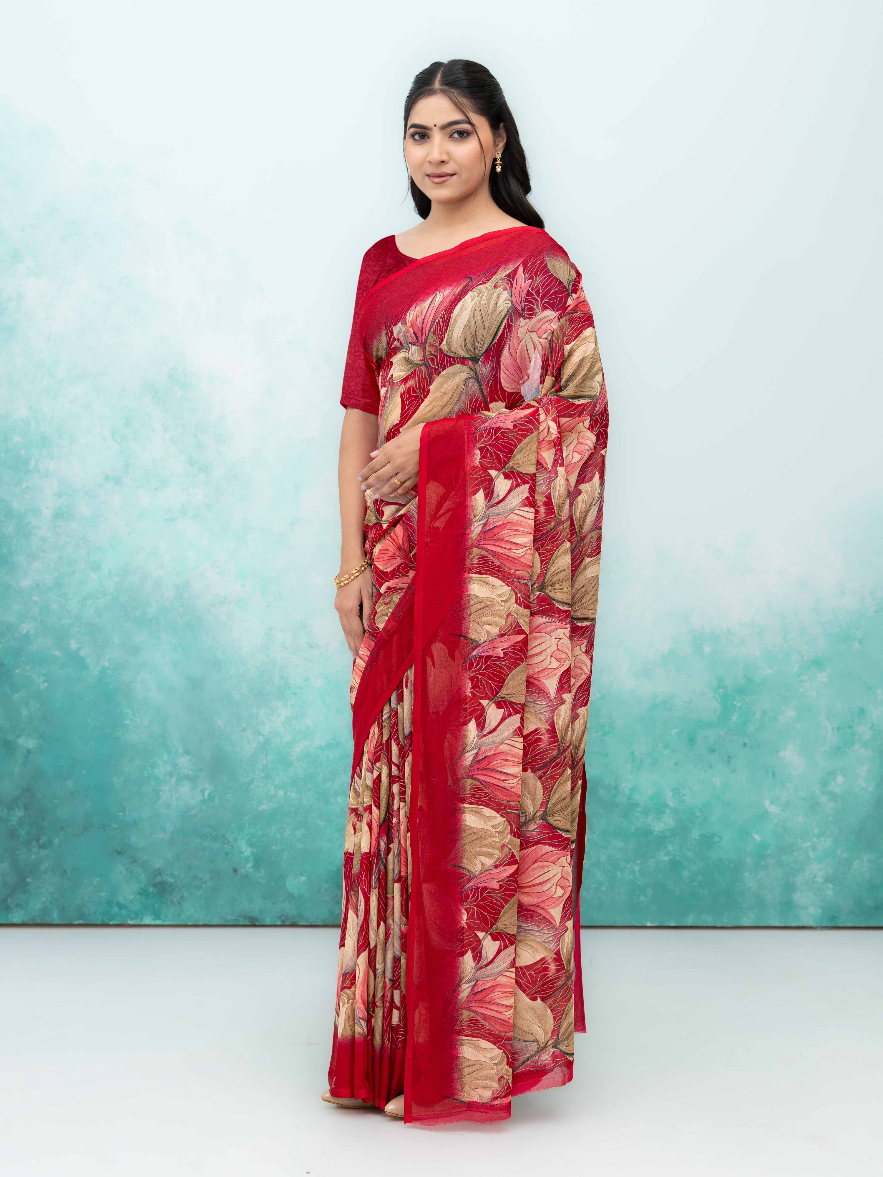 Maroon Georgette Chiffon Saree