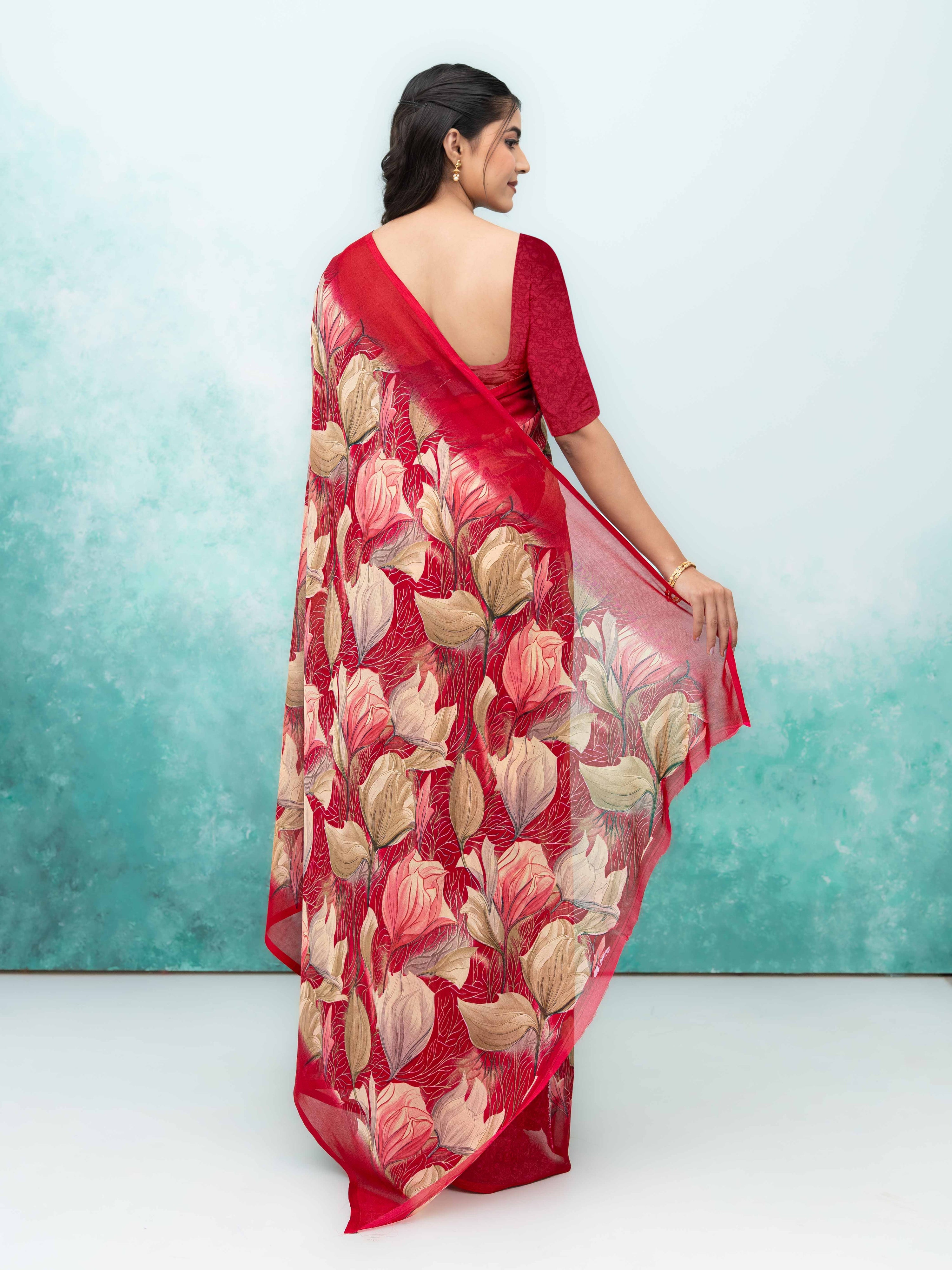 Maroon Georgette Chiffon Saree