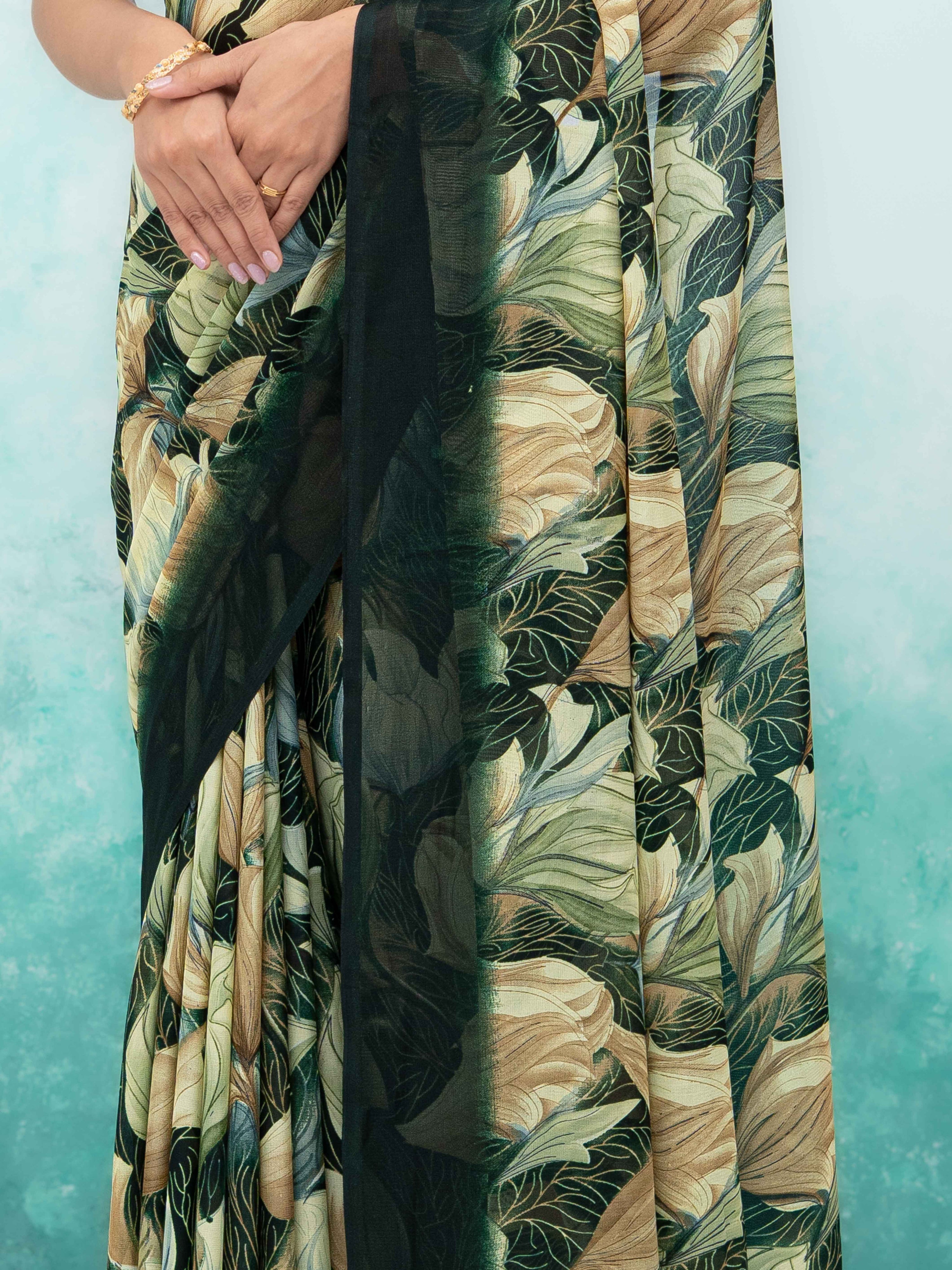 Dark Green Georgette Chiffon Saree