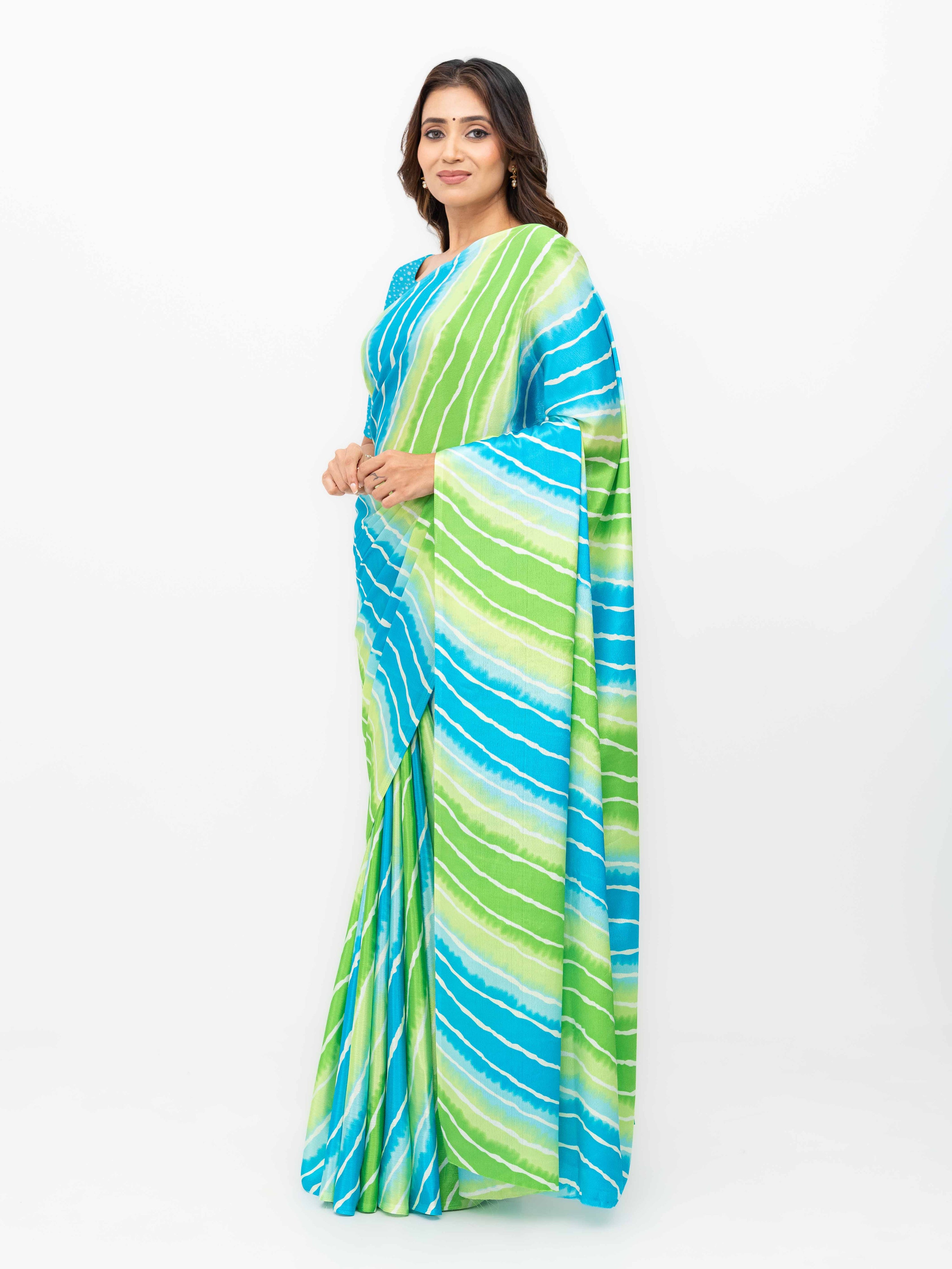 Blue& Green Coral Silk Saree