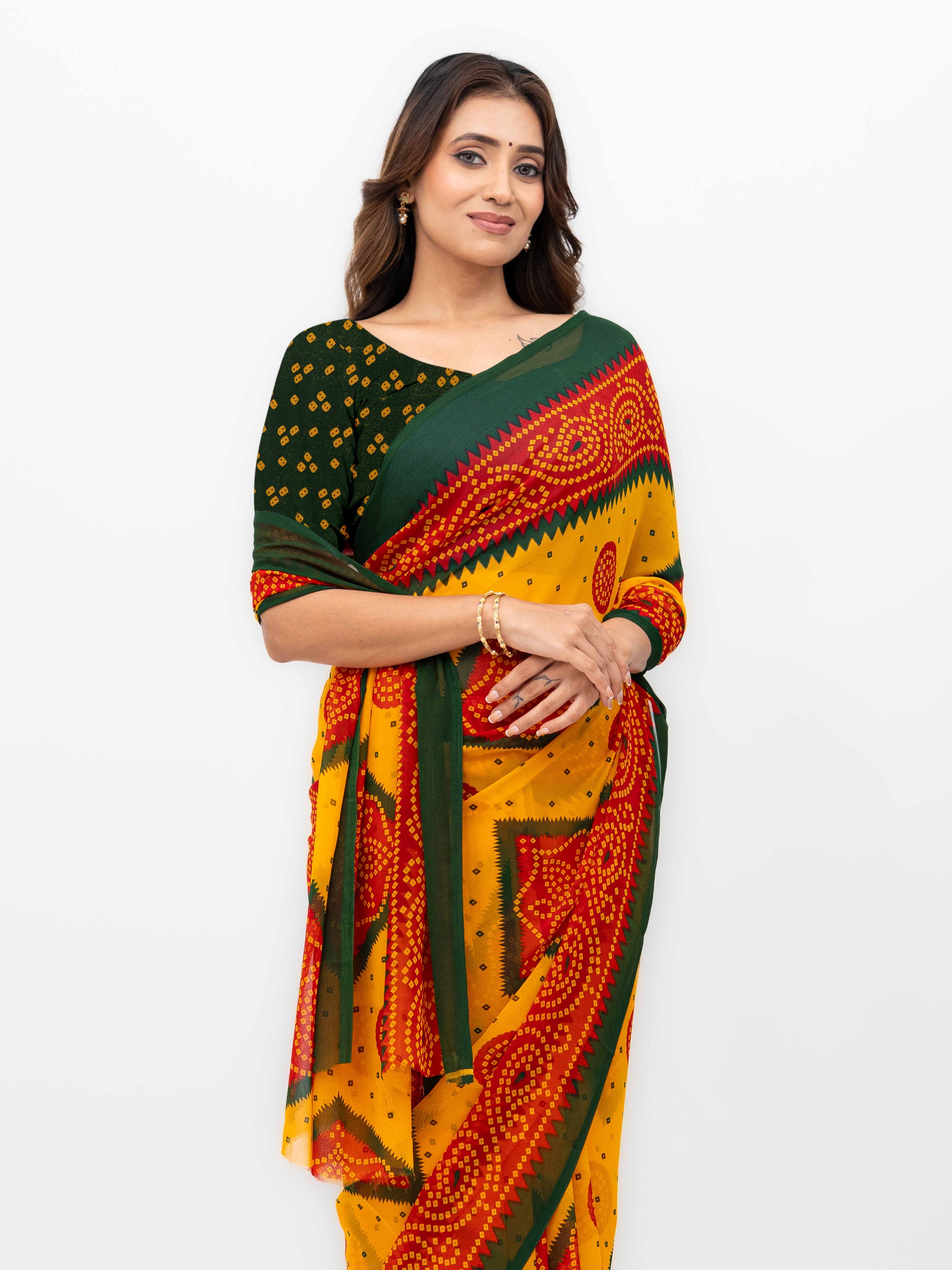 Yellow Georgette Chiffon Saree