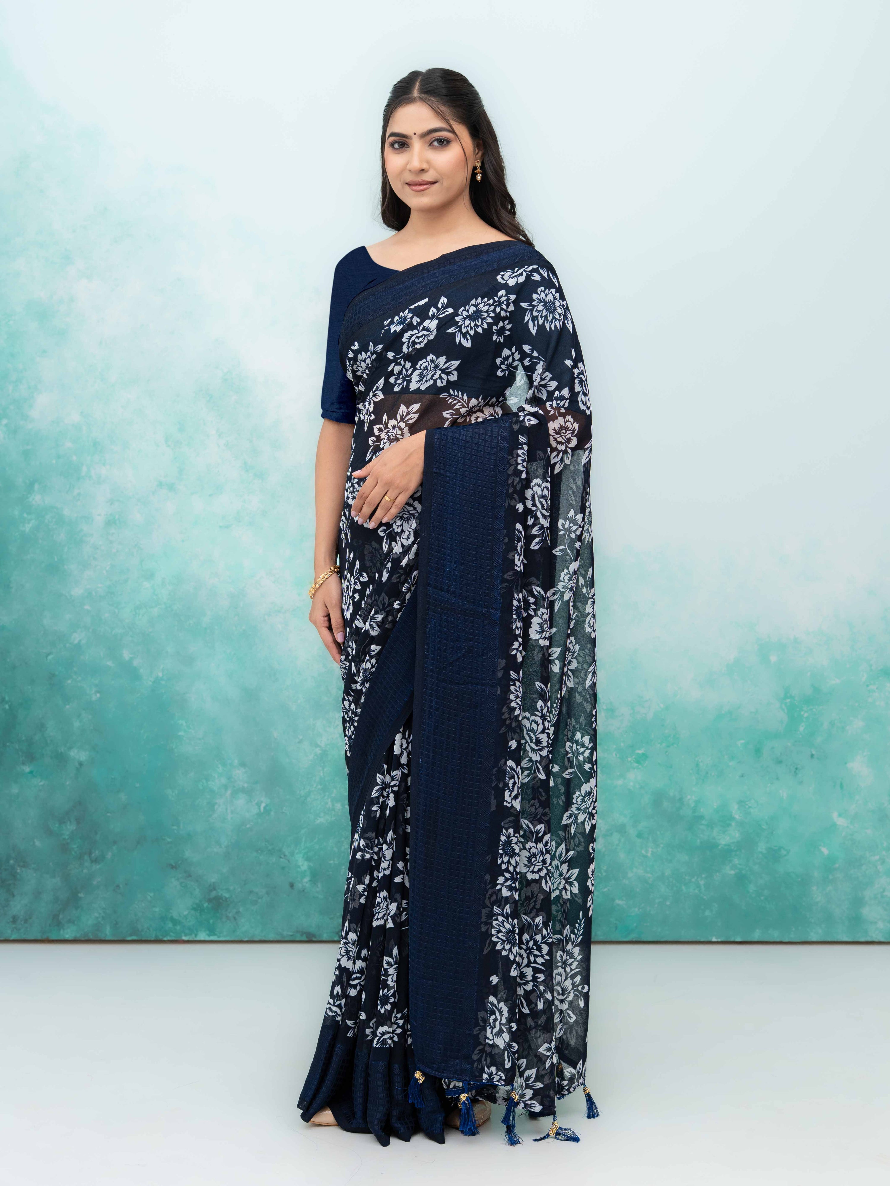 Navy Blue Georgette Saree