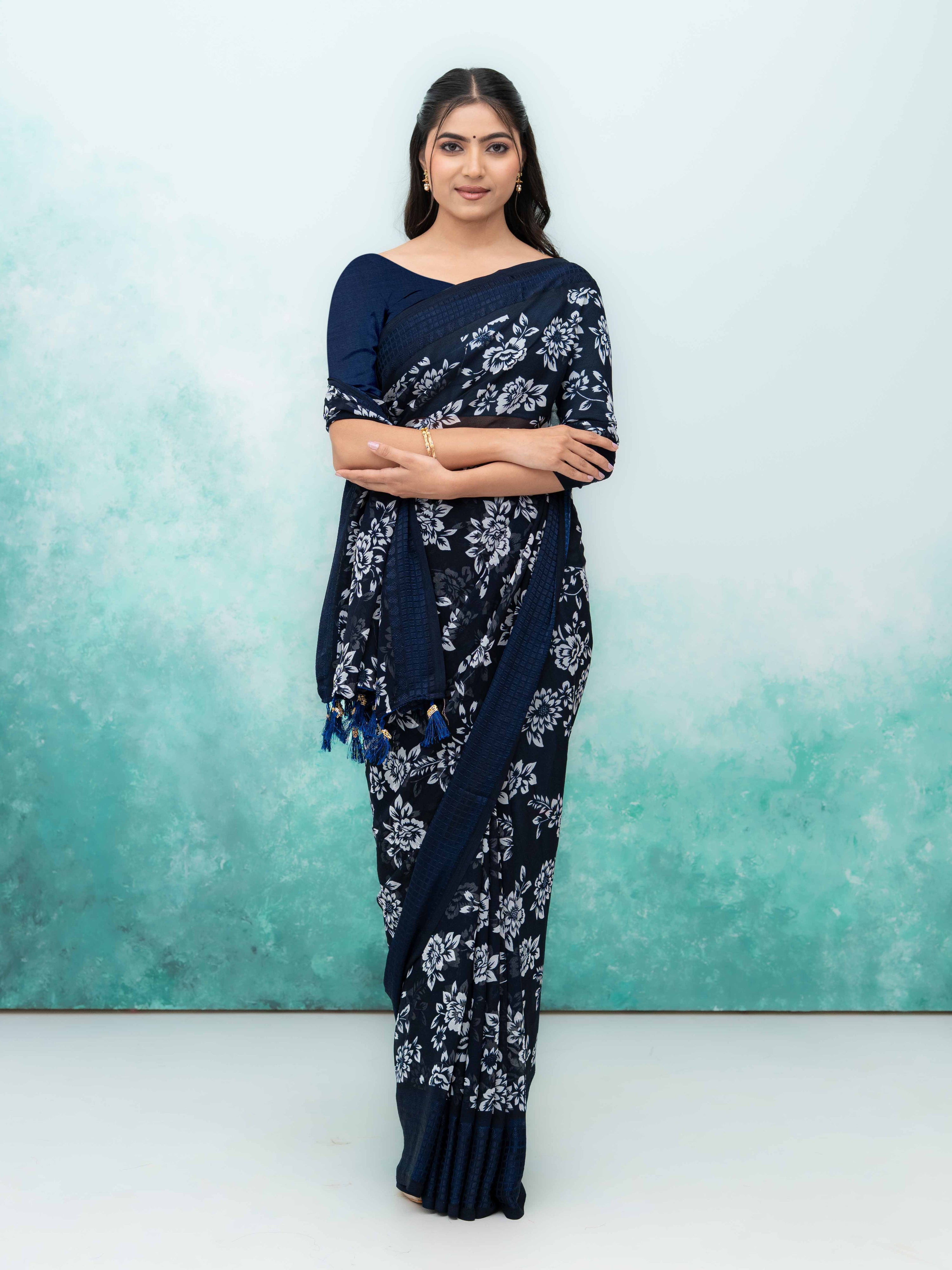 Navy Blue Georgette Saree