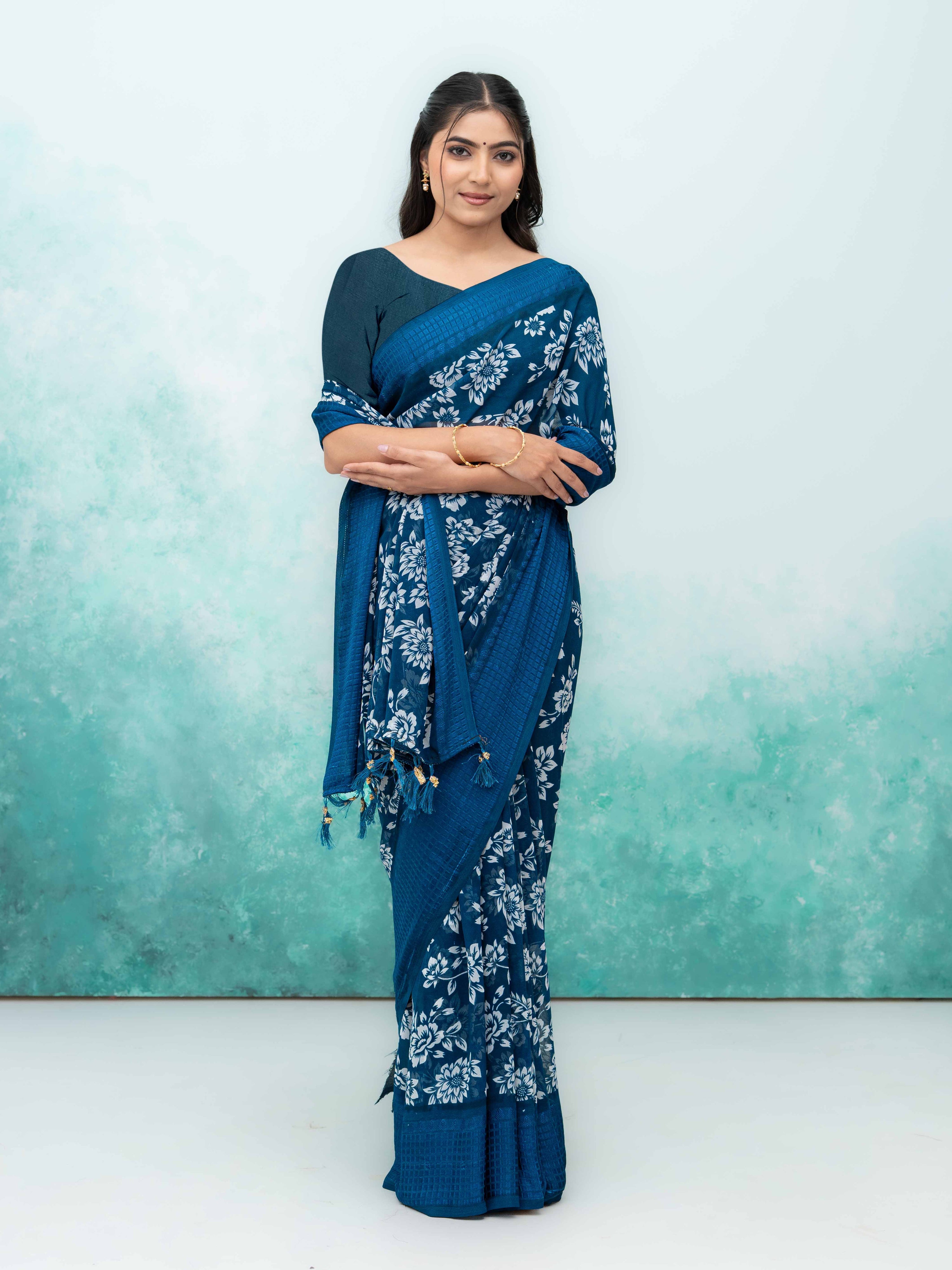 Teal Blue Georgette Saree