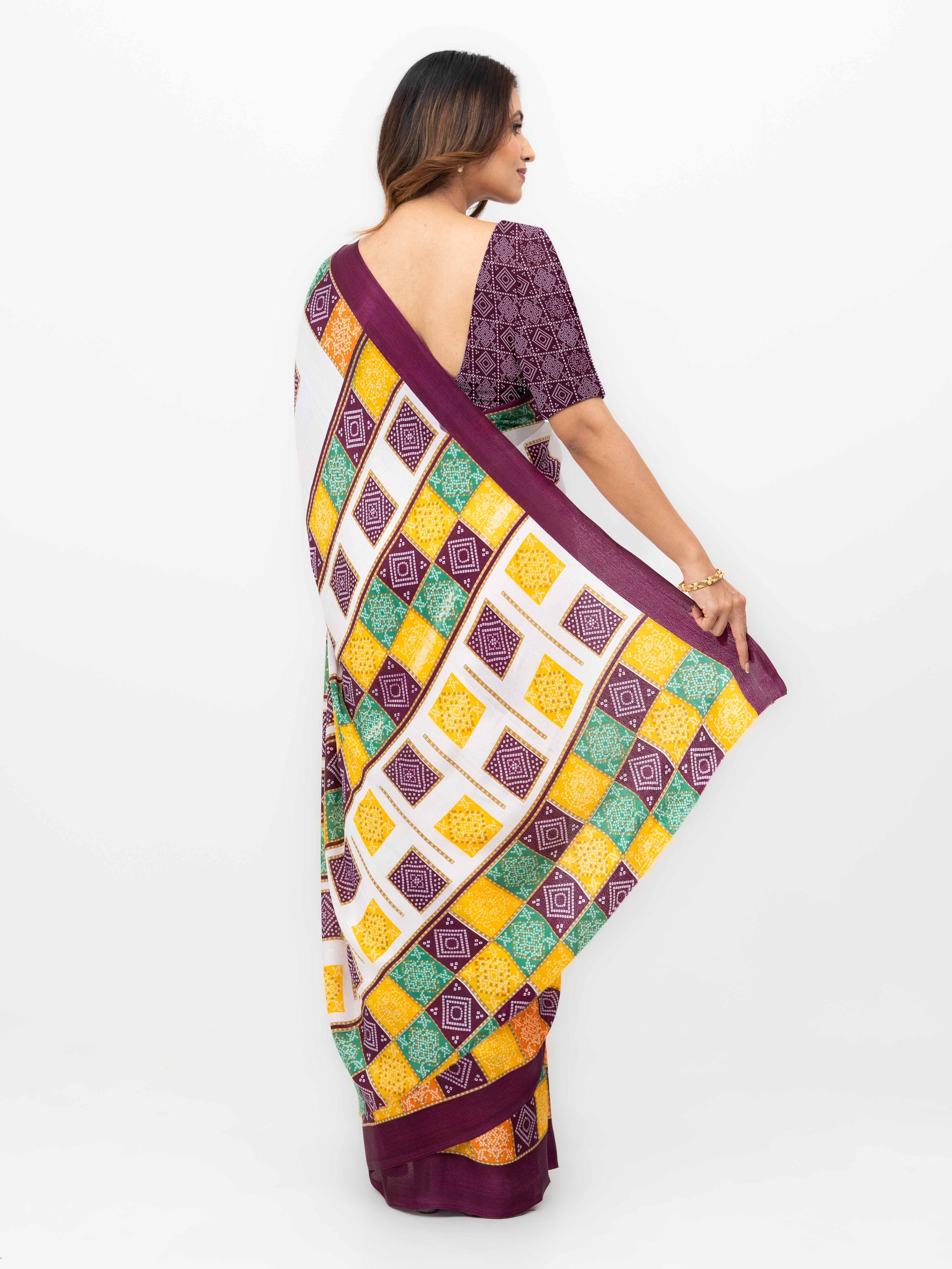 White With Maroon Art Silk Saree