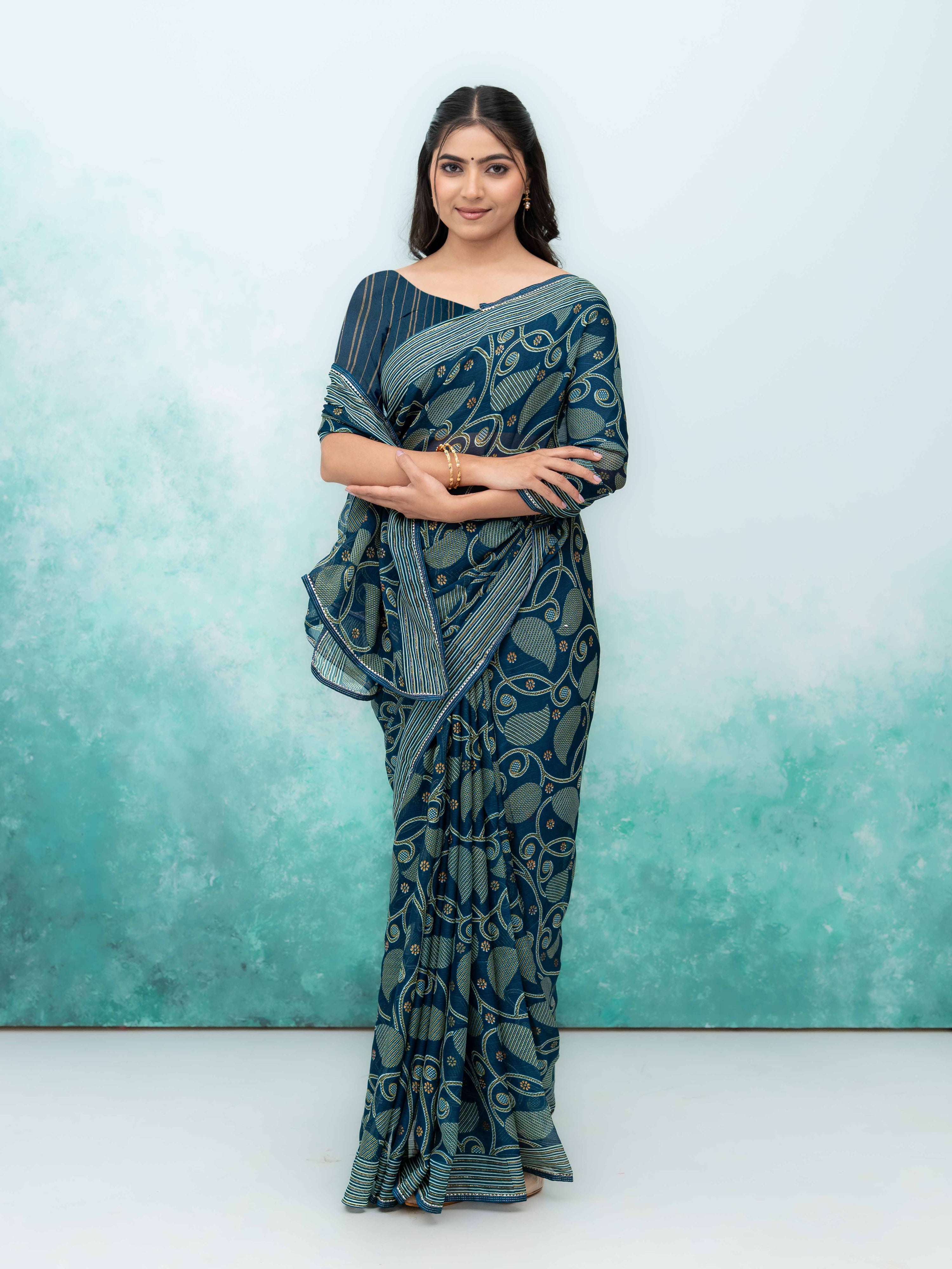 Teal Georgette Saree