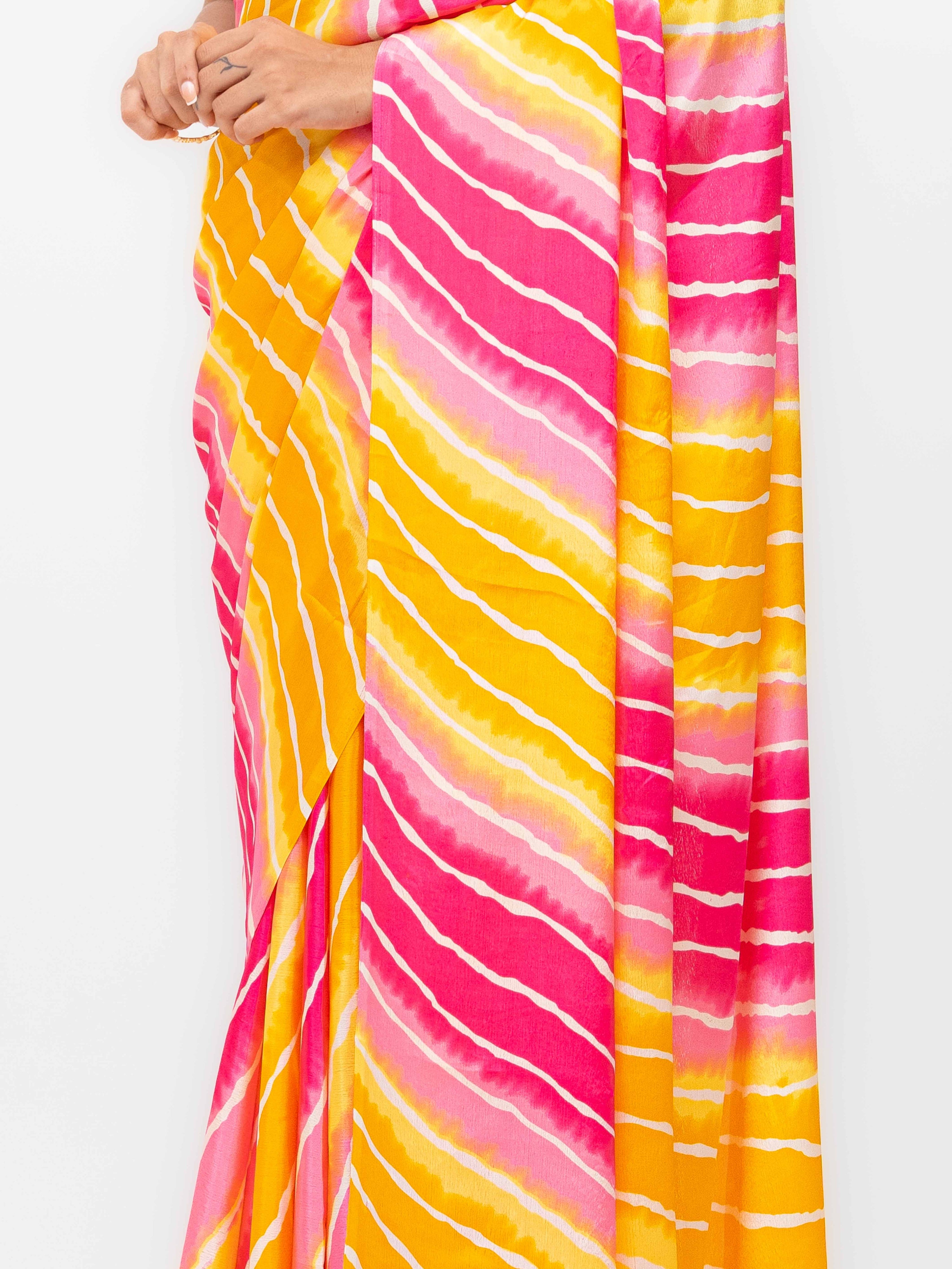 Pink & Yellow Coral Silk Saree