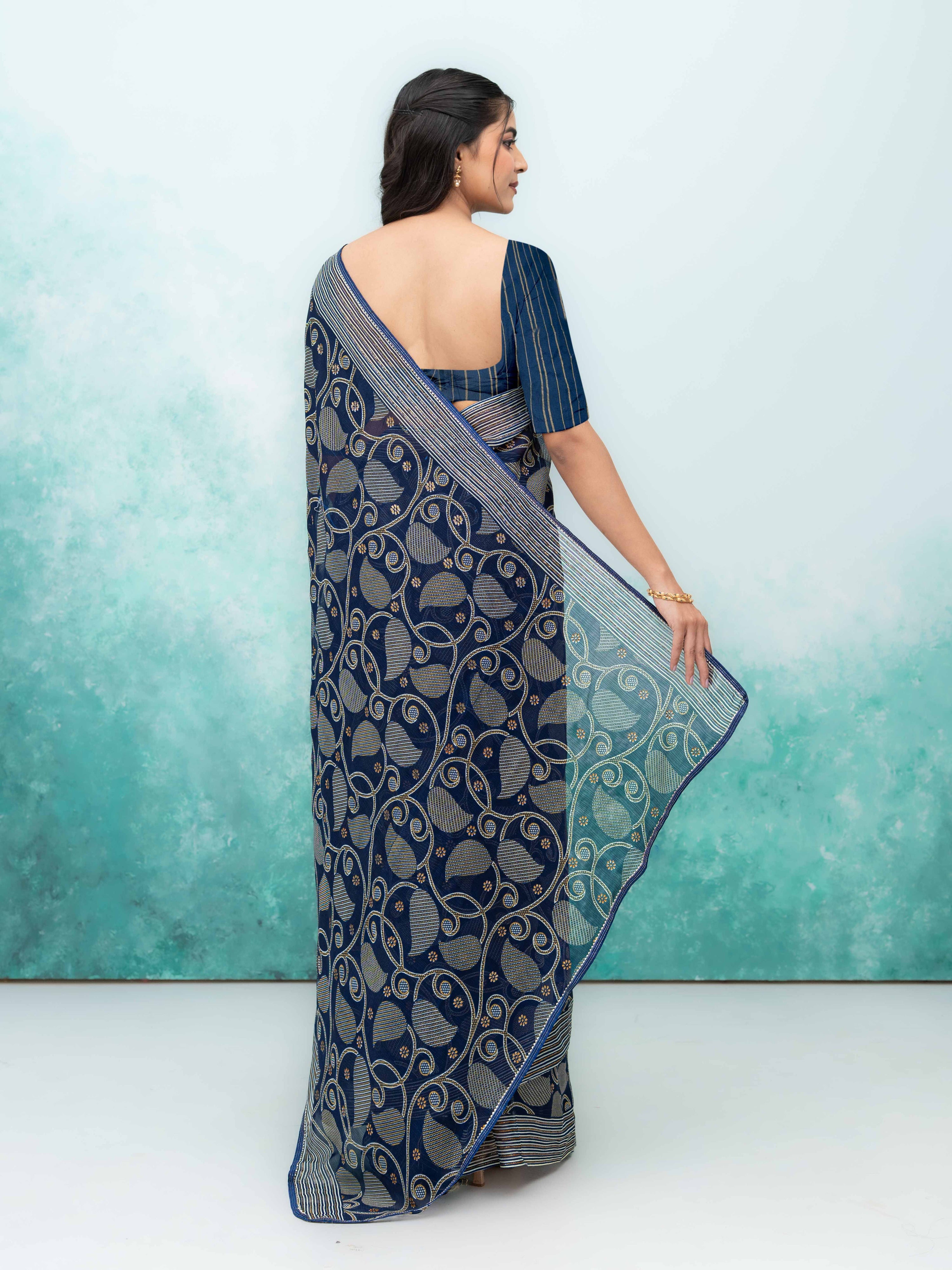 Navy Blue Georgette Saree