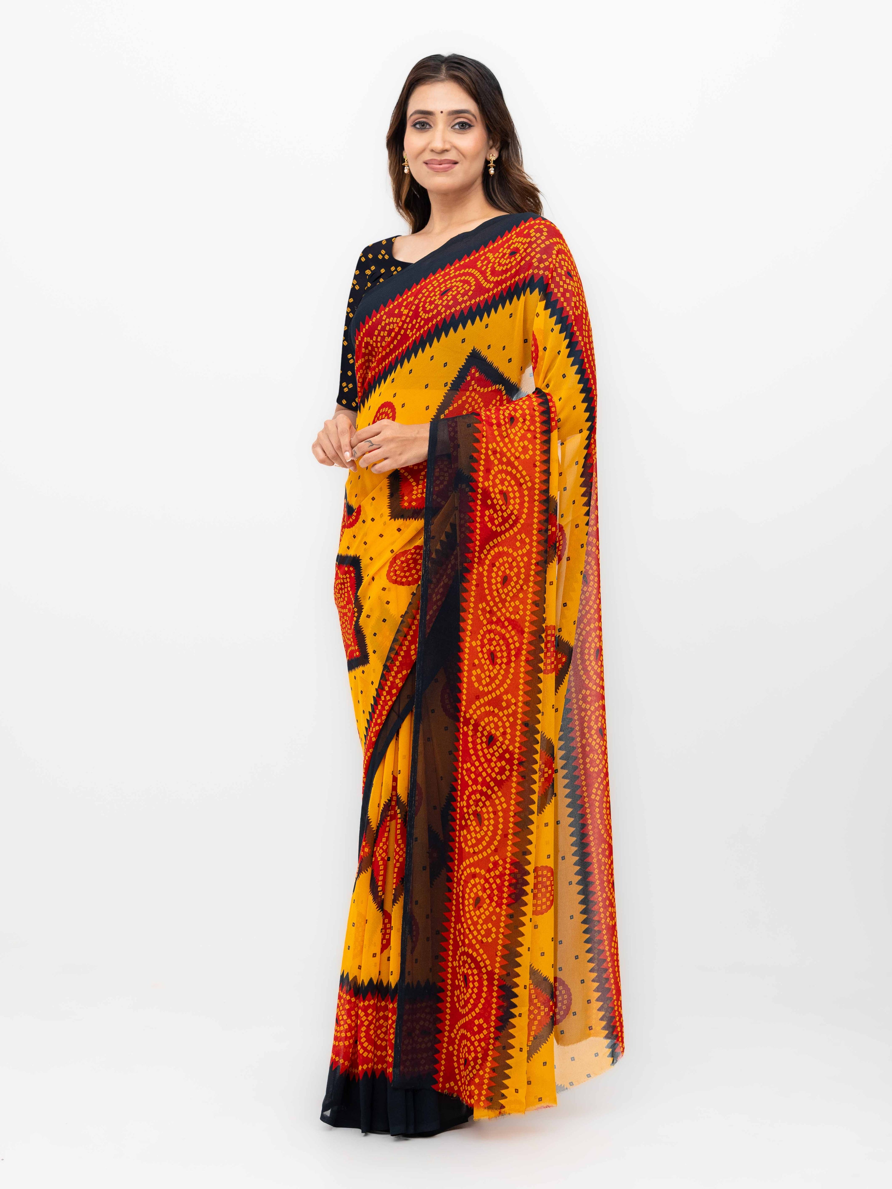 Yellow Georgette Chiffon Saree