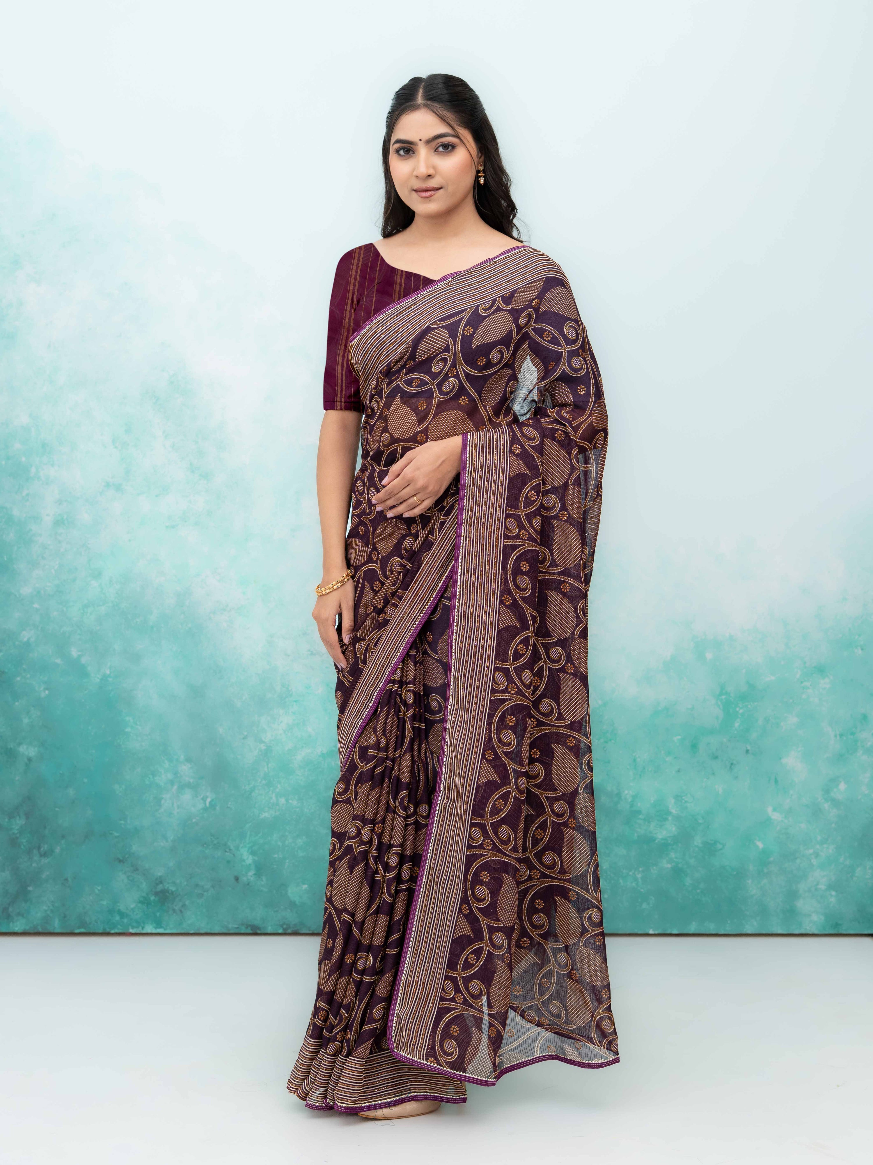 Wine Georgette Saree
