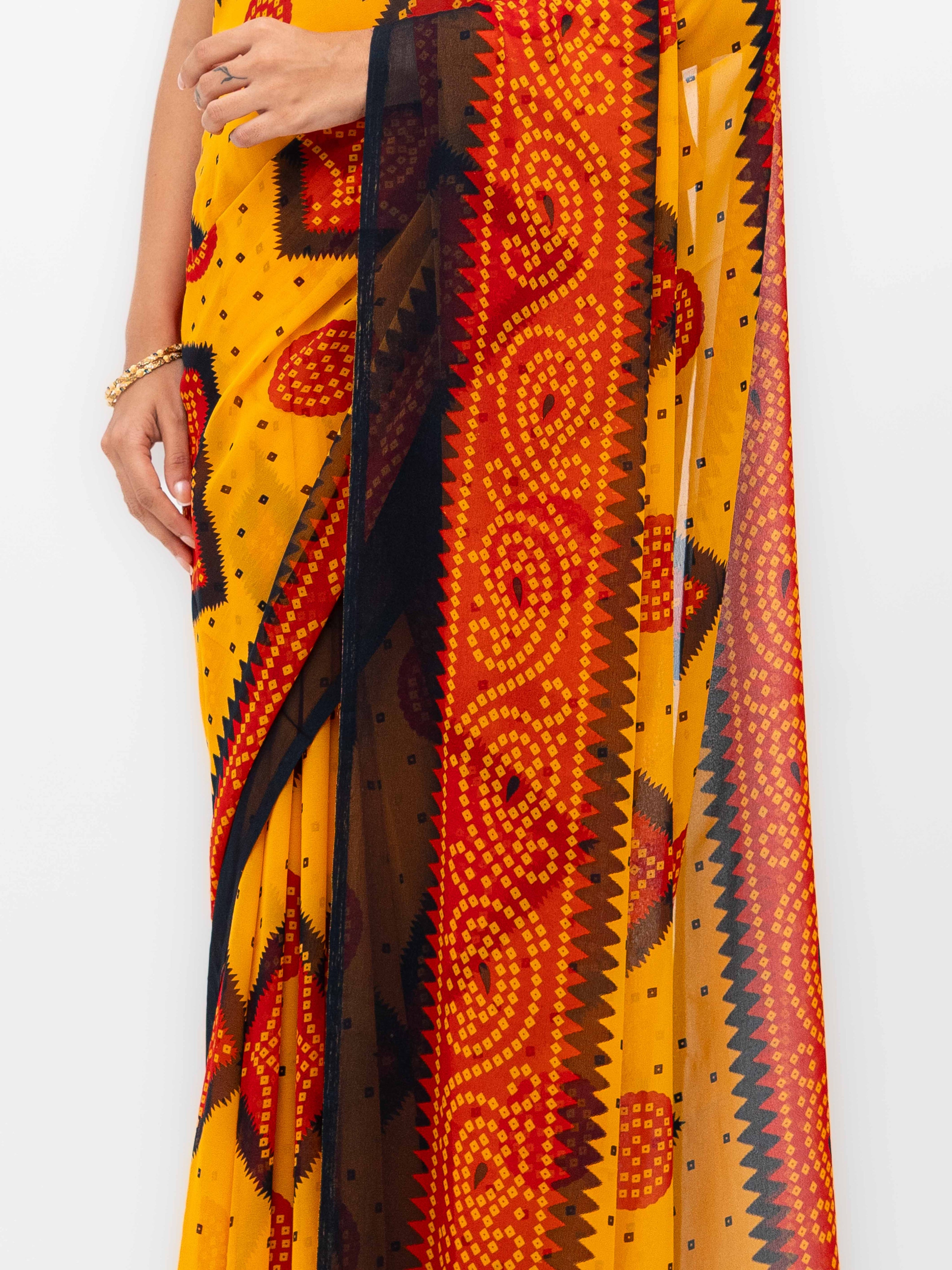 Yellow Georgette Chiffon Saree