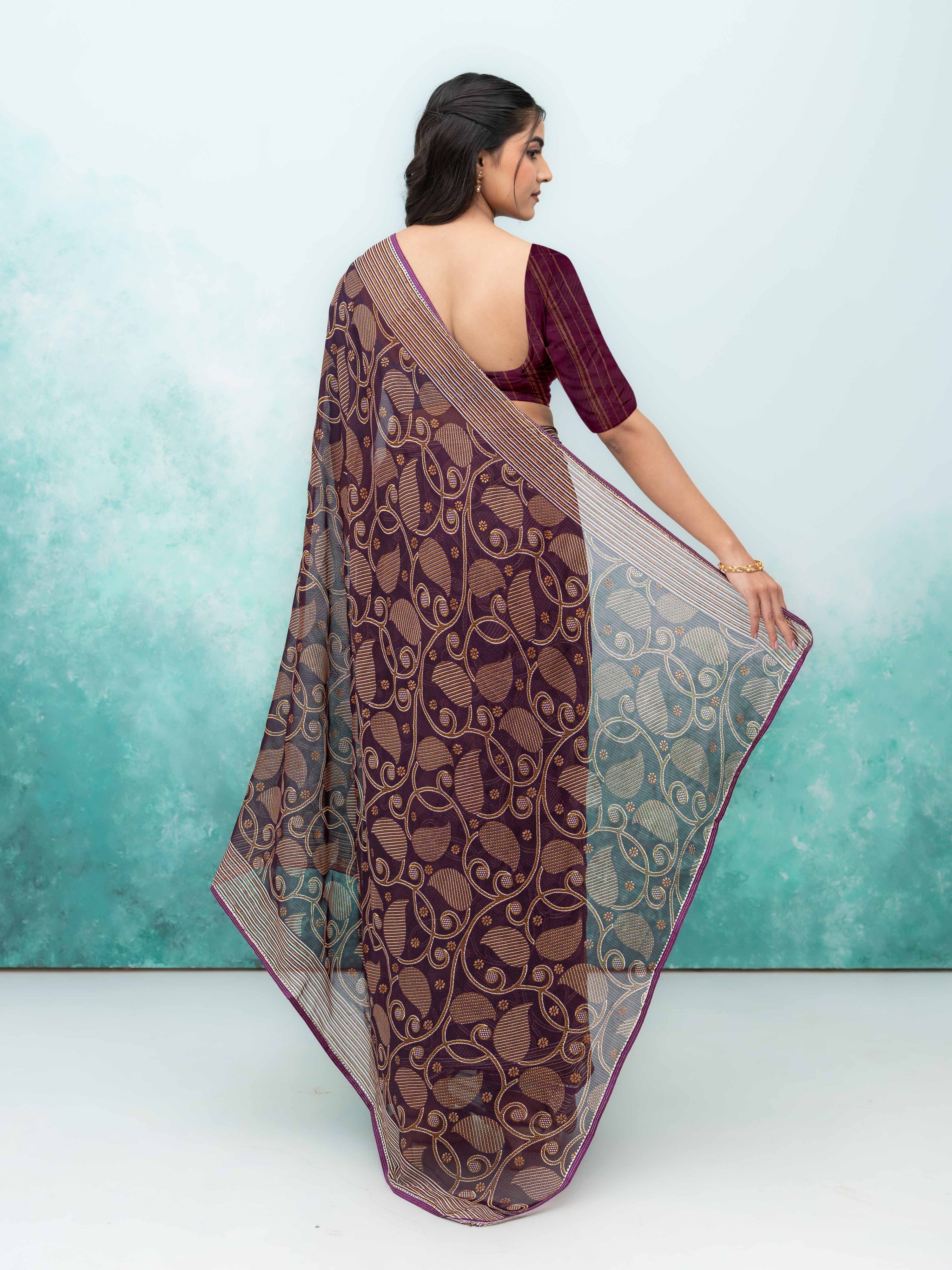 Wine Georgette Saree