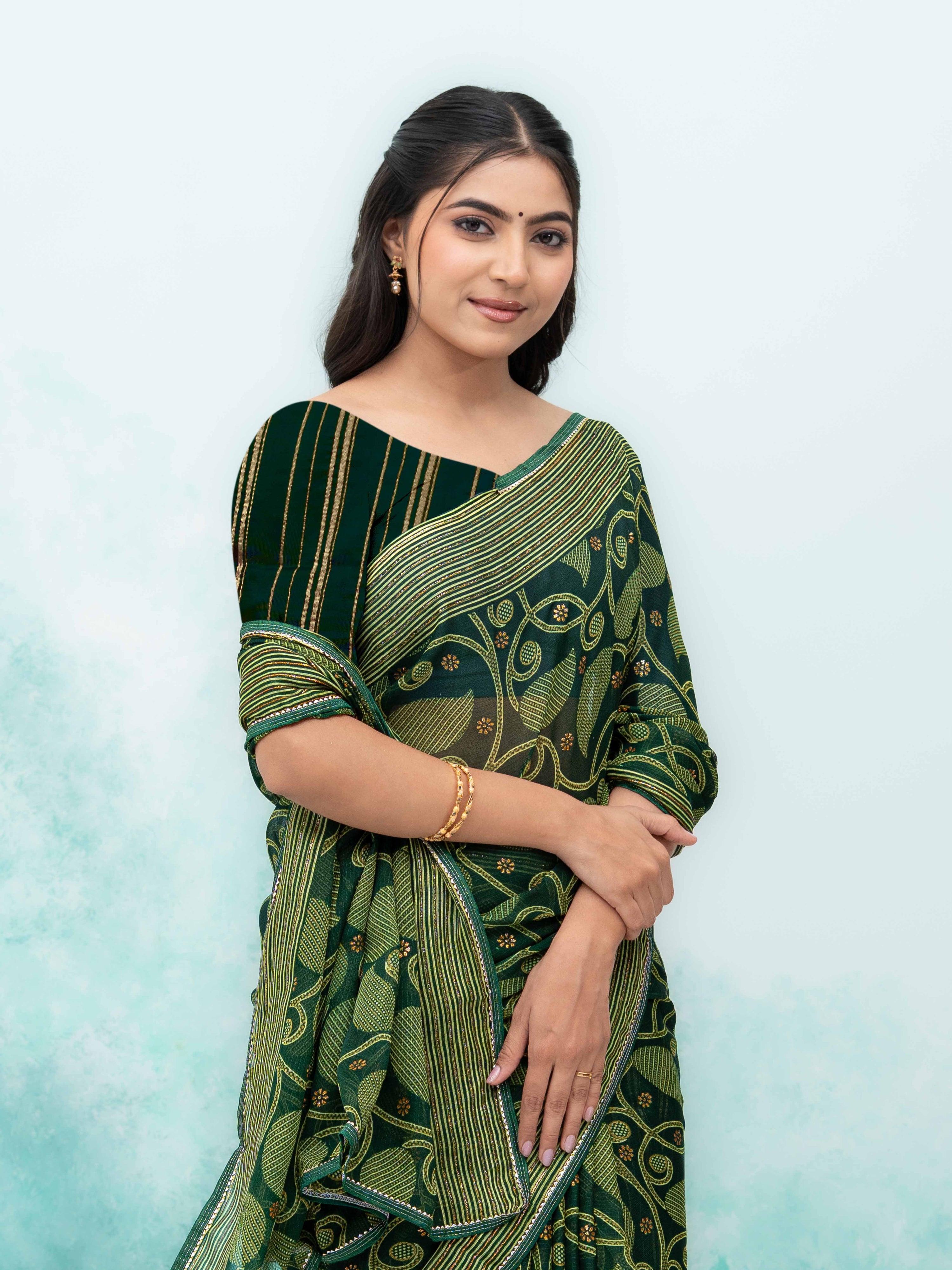 Dark Green Georgette Saree