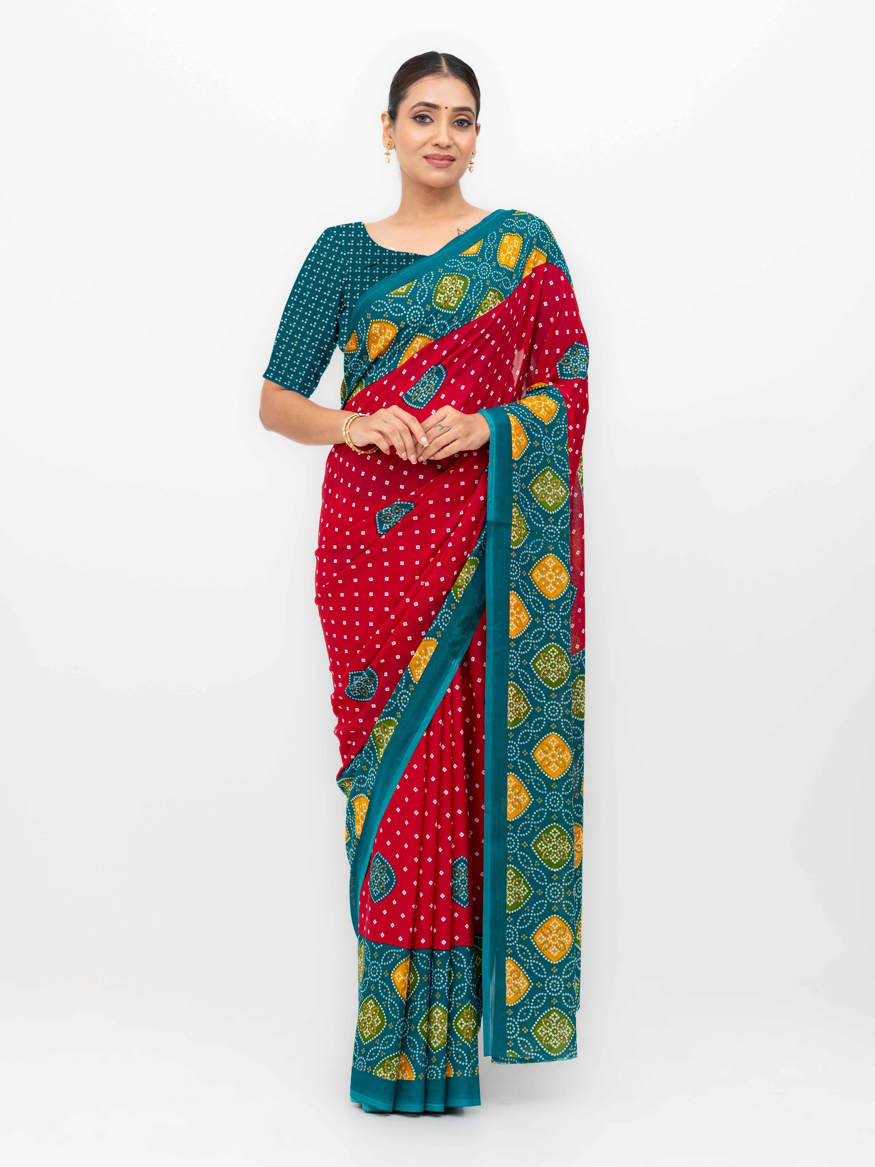 Pink Moss Bandhani Saree