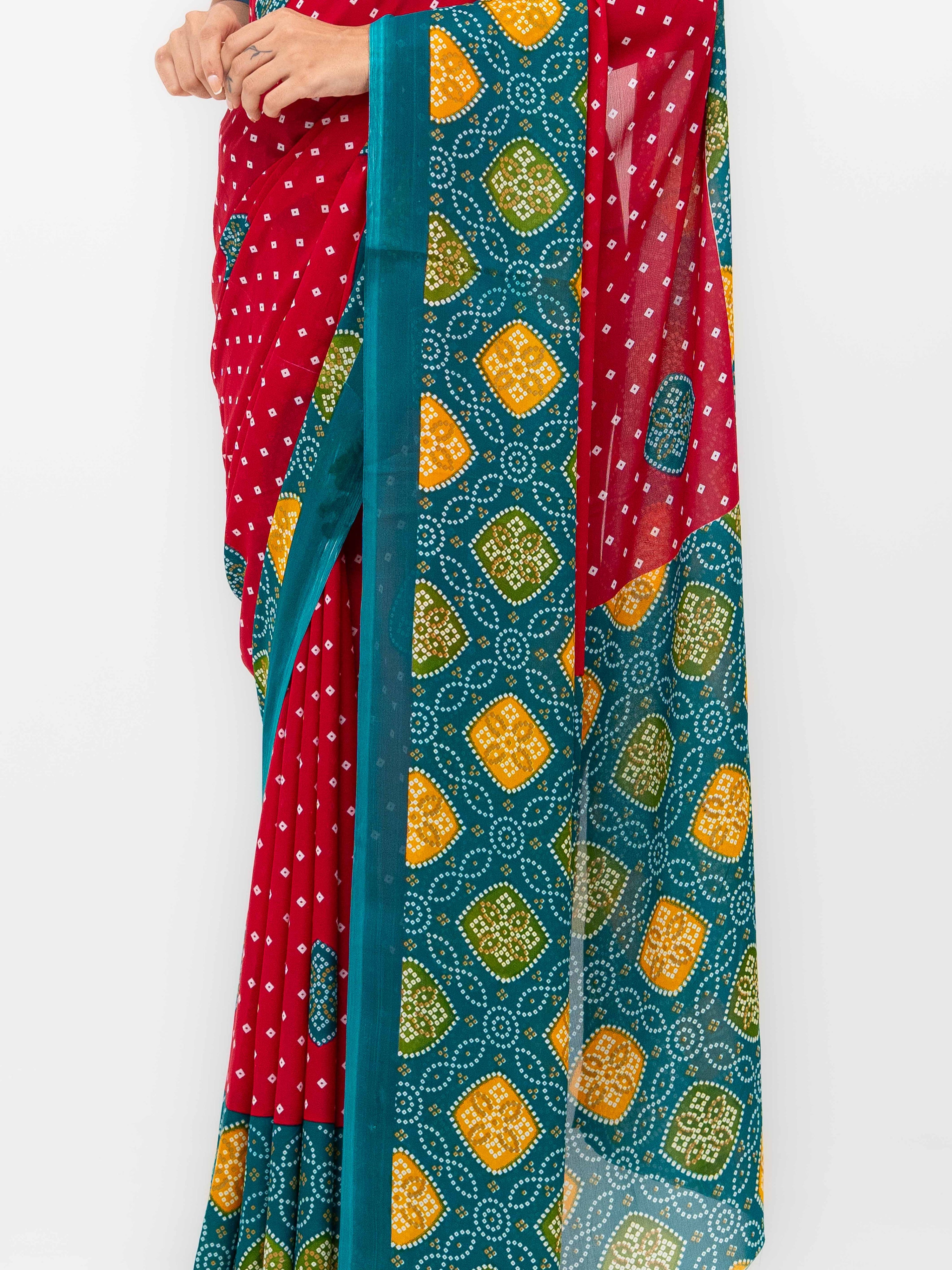Pink Moss Bandhani Saree