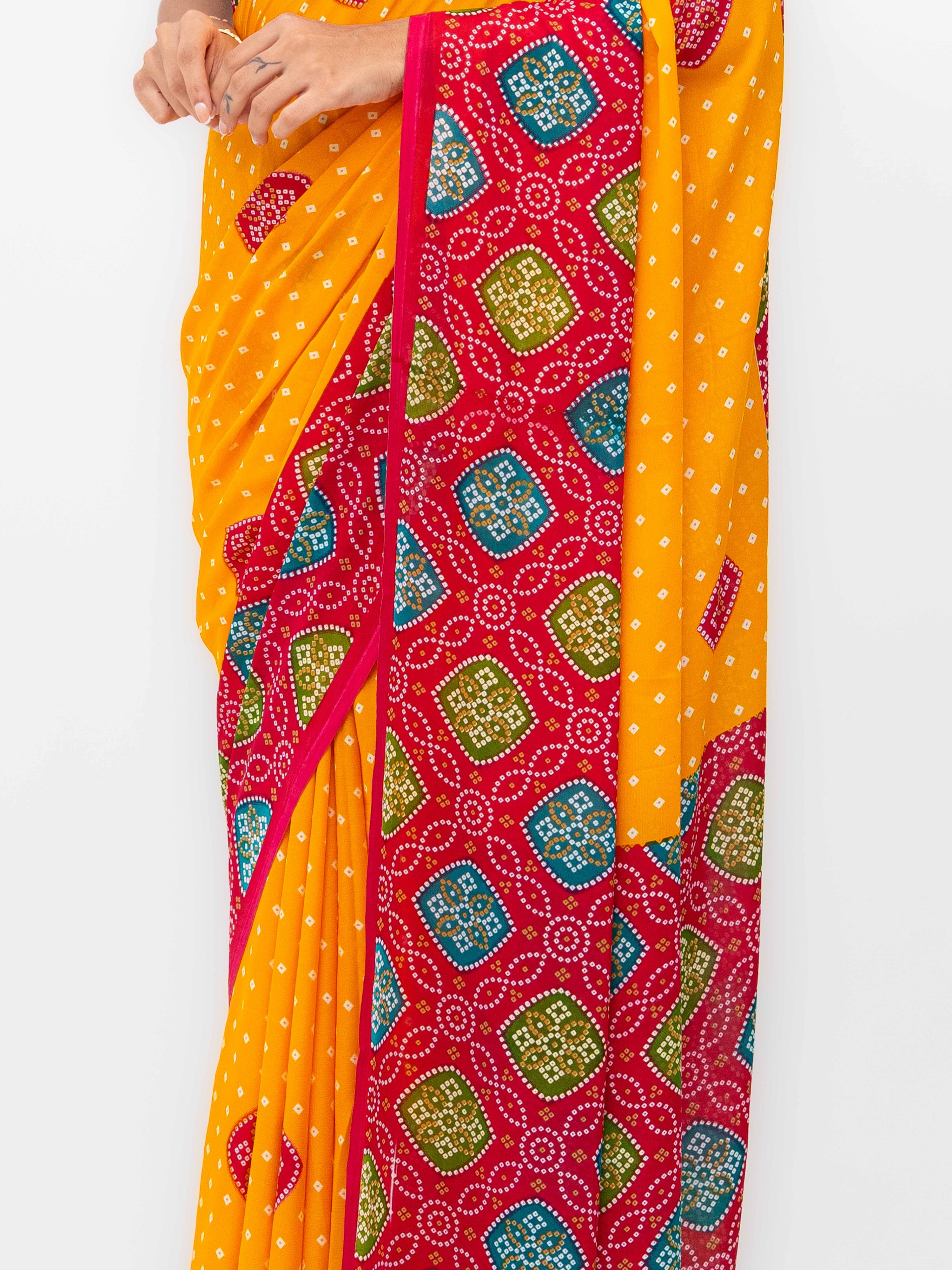 Yellow Moss Bandhani Saree