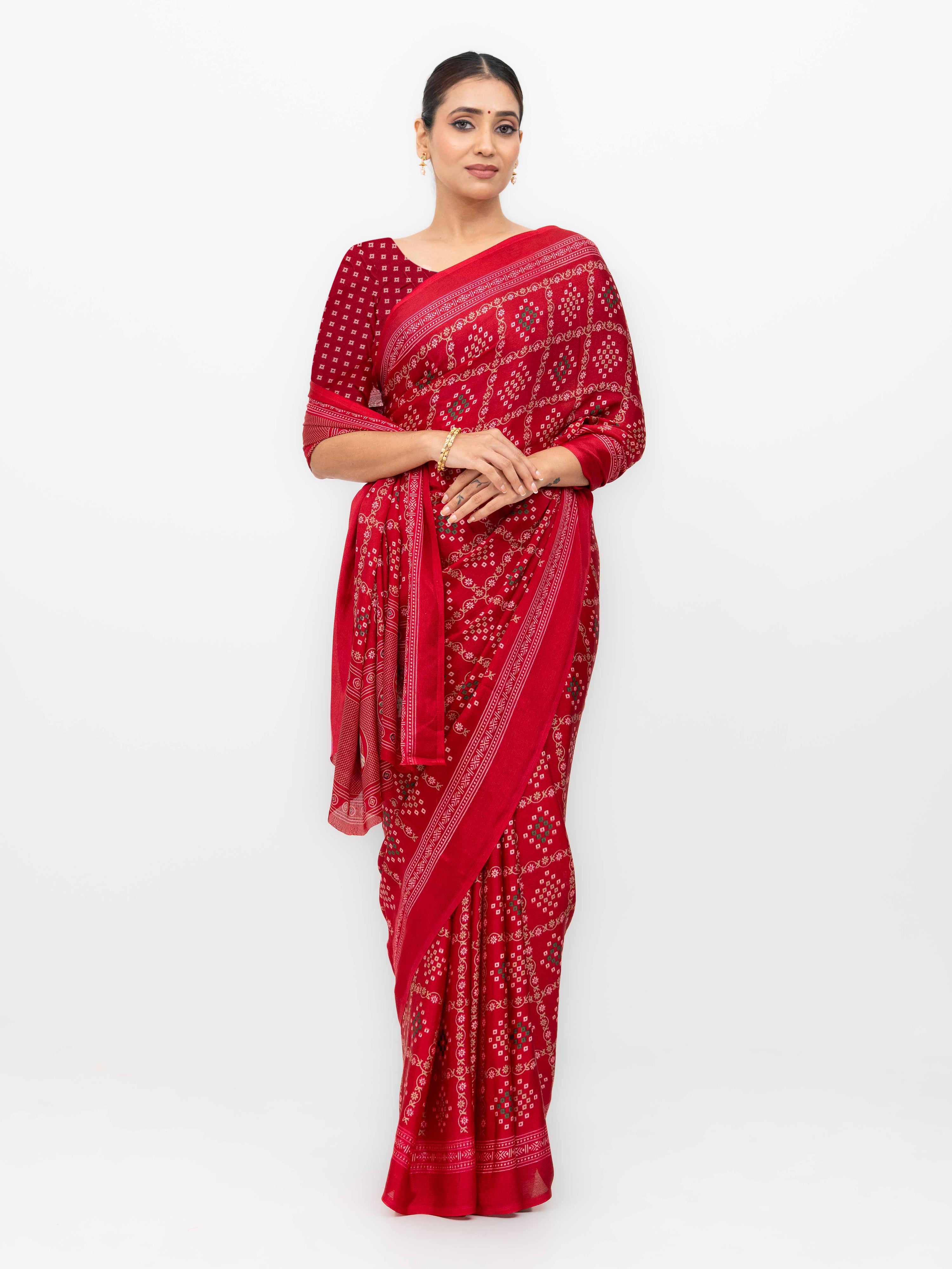 Rani Pink Semi Crepe Bandhani Saree