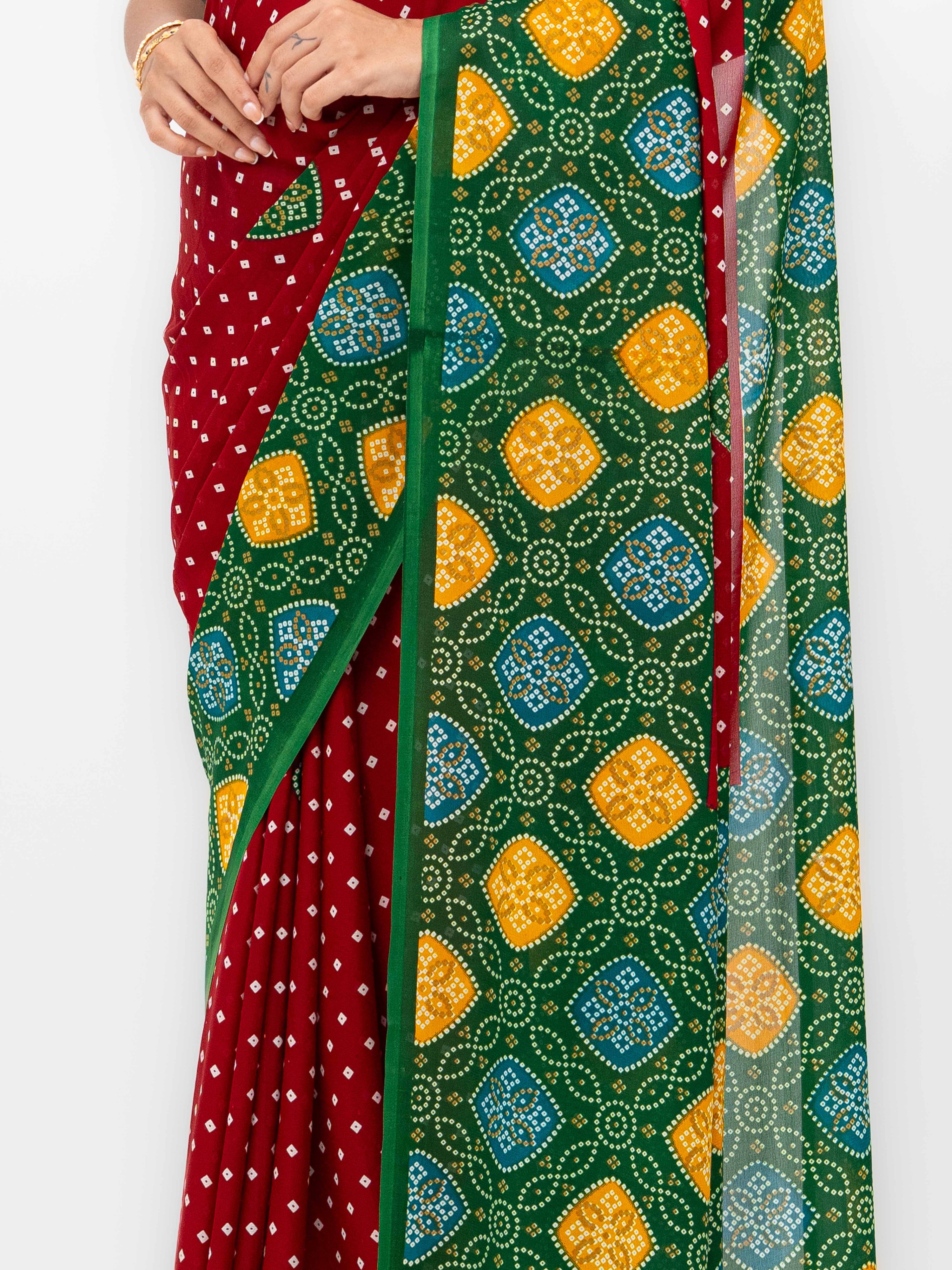 Maroon Moss Bandhani Saree