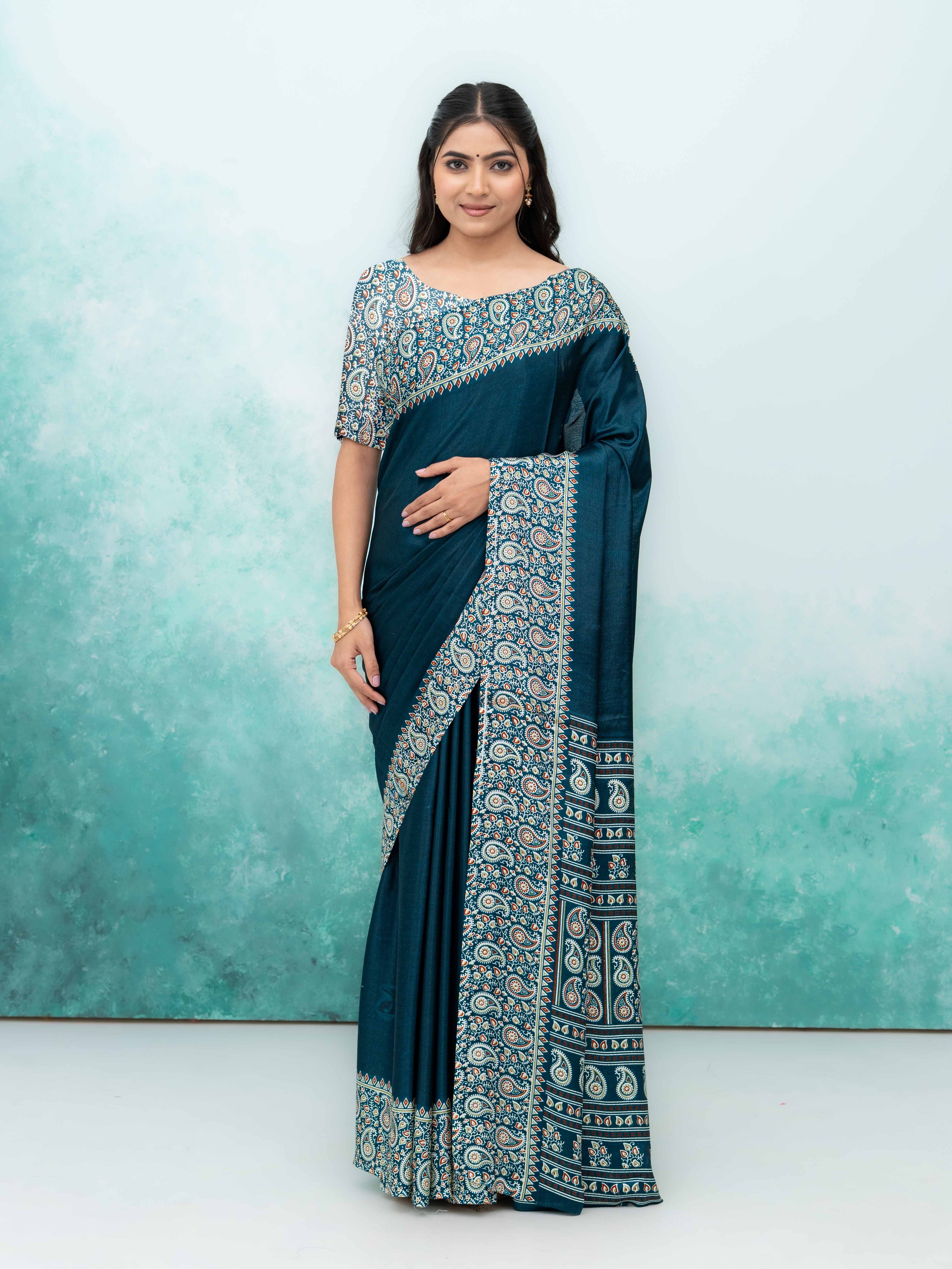 Dark Teal Turkey Silk Saree