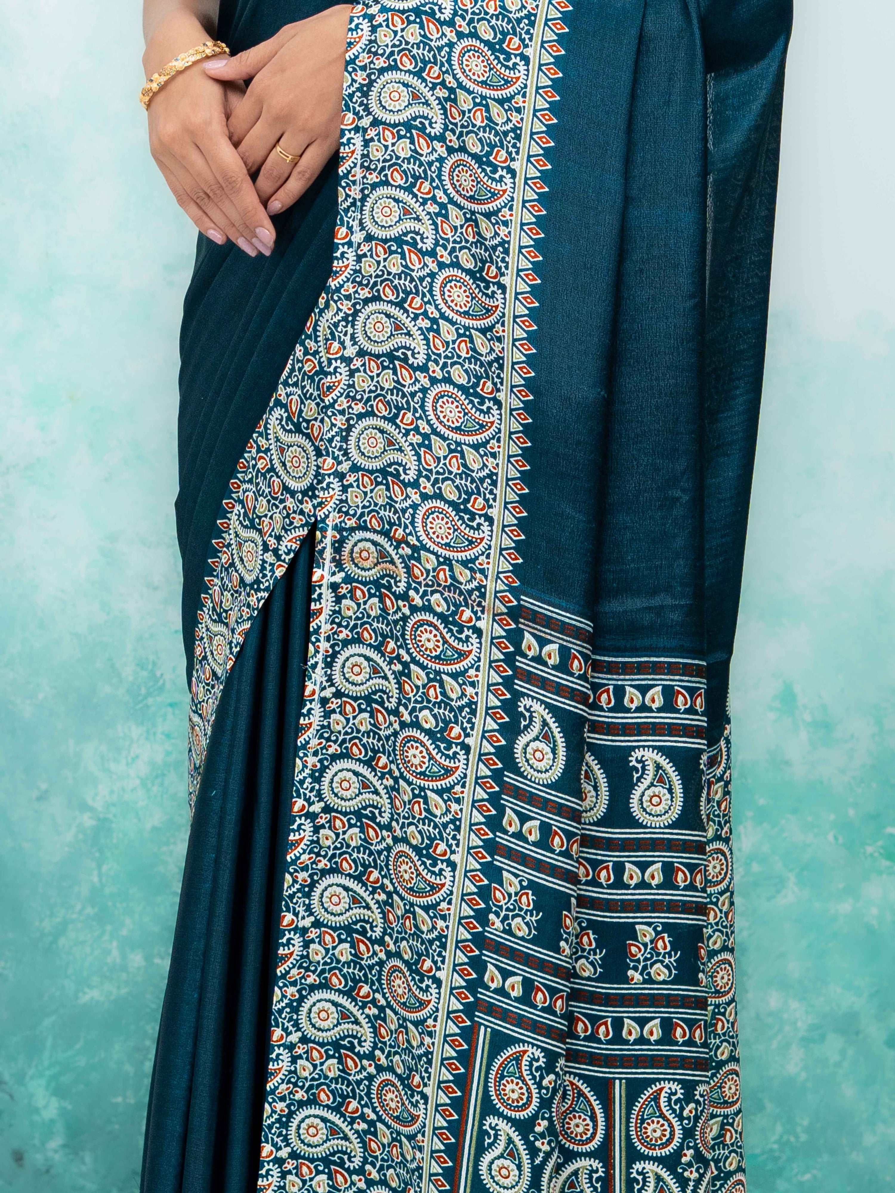 Dark Teal Turkey Silk Saree