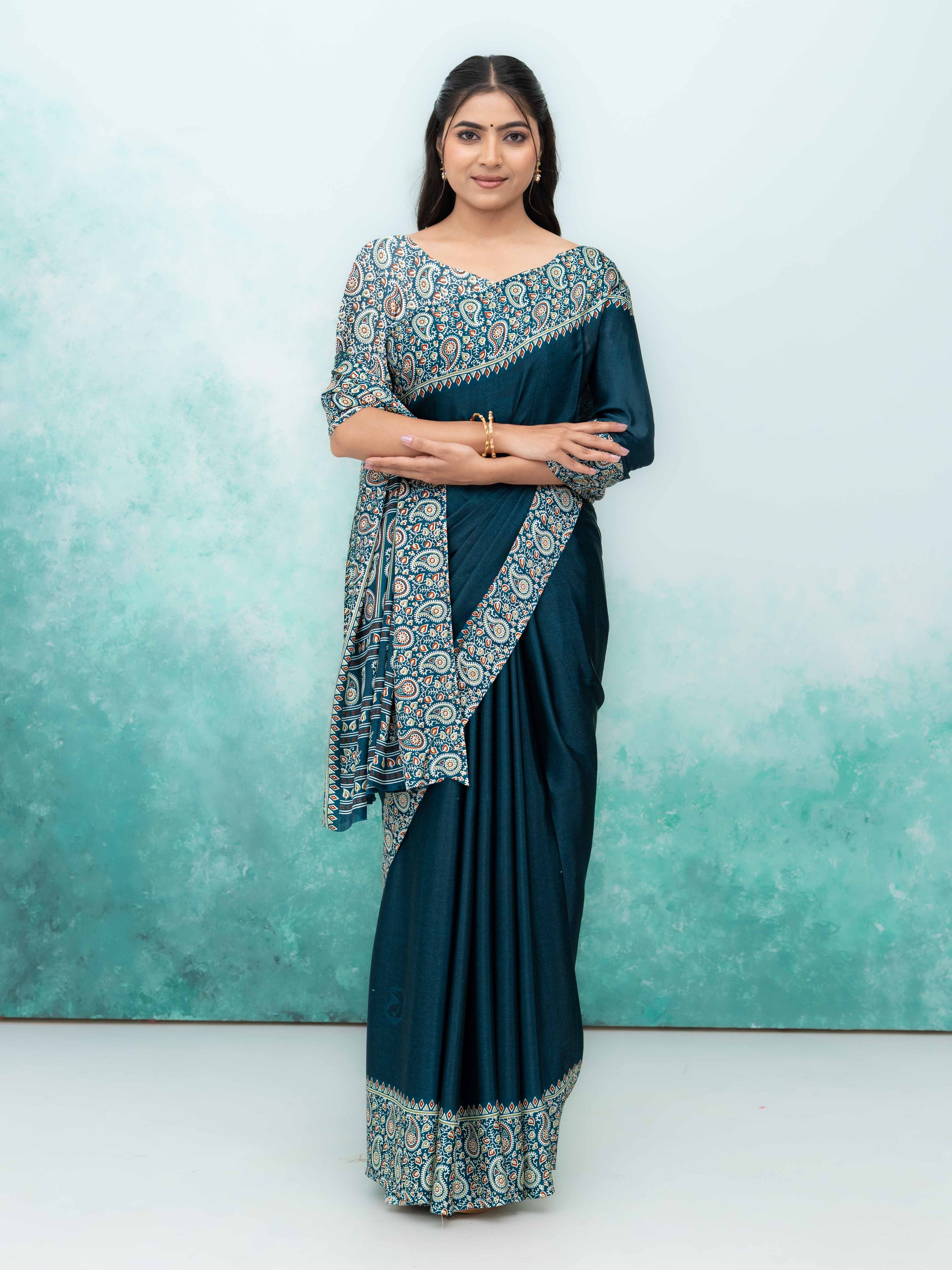 Dark Teal Turkey Silk Saree