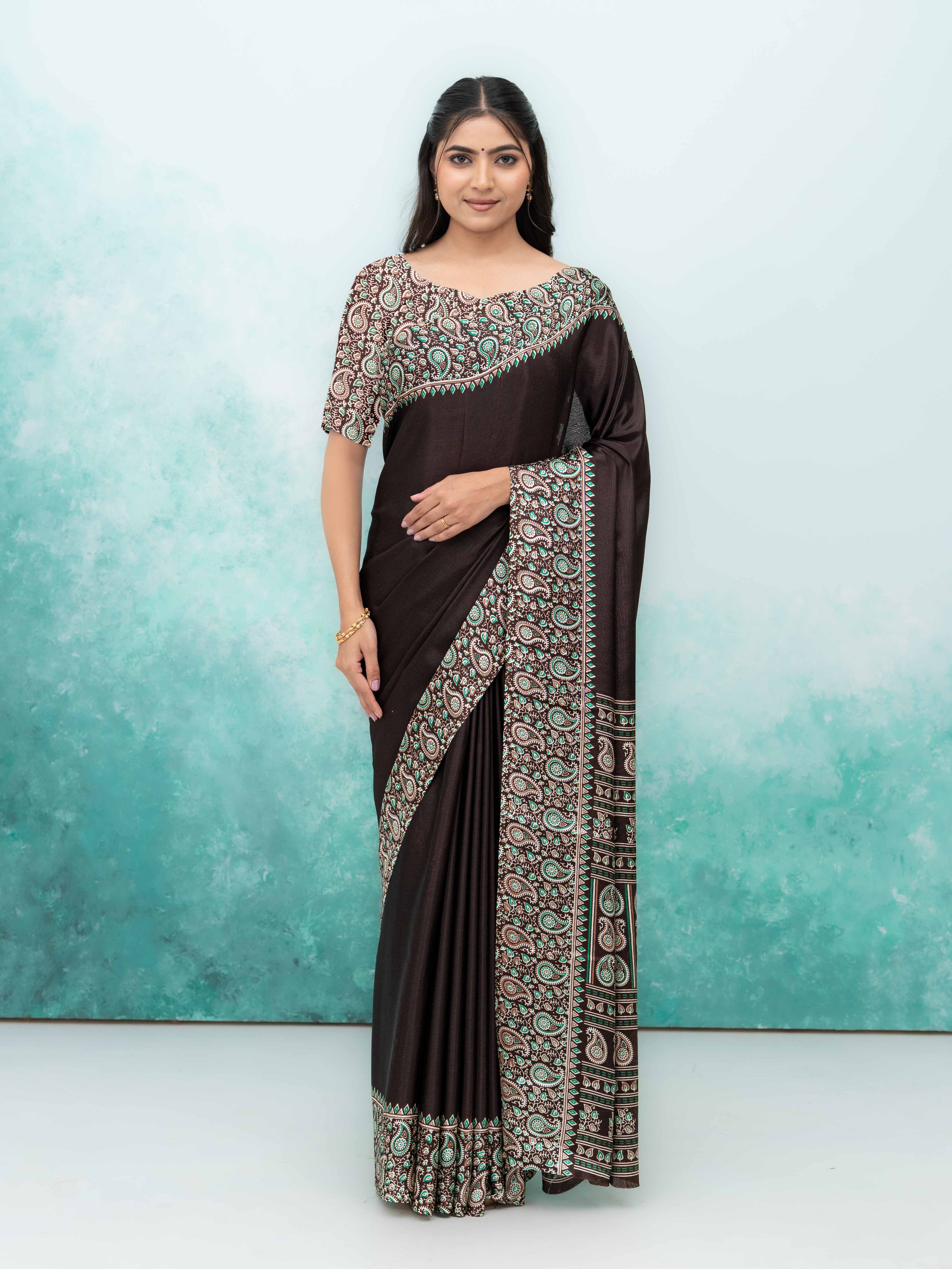 Dark Coffee Turkey Silk Saree