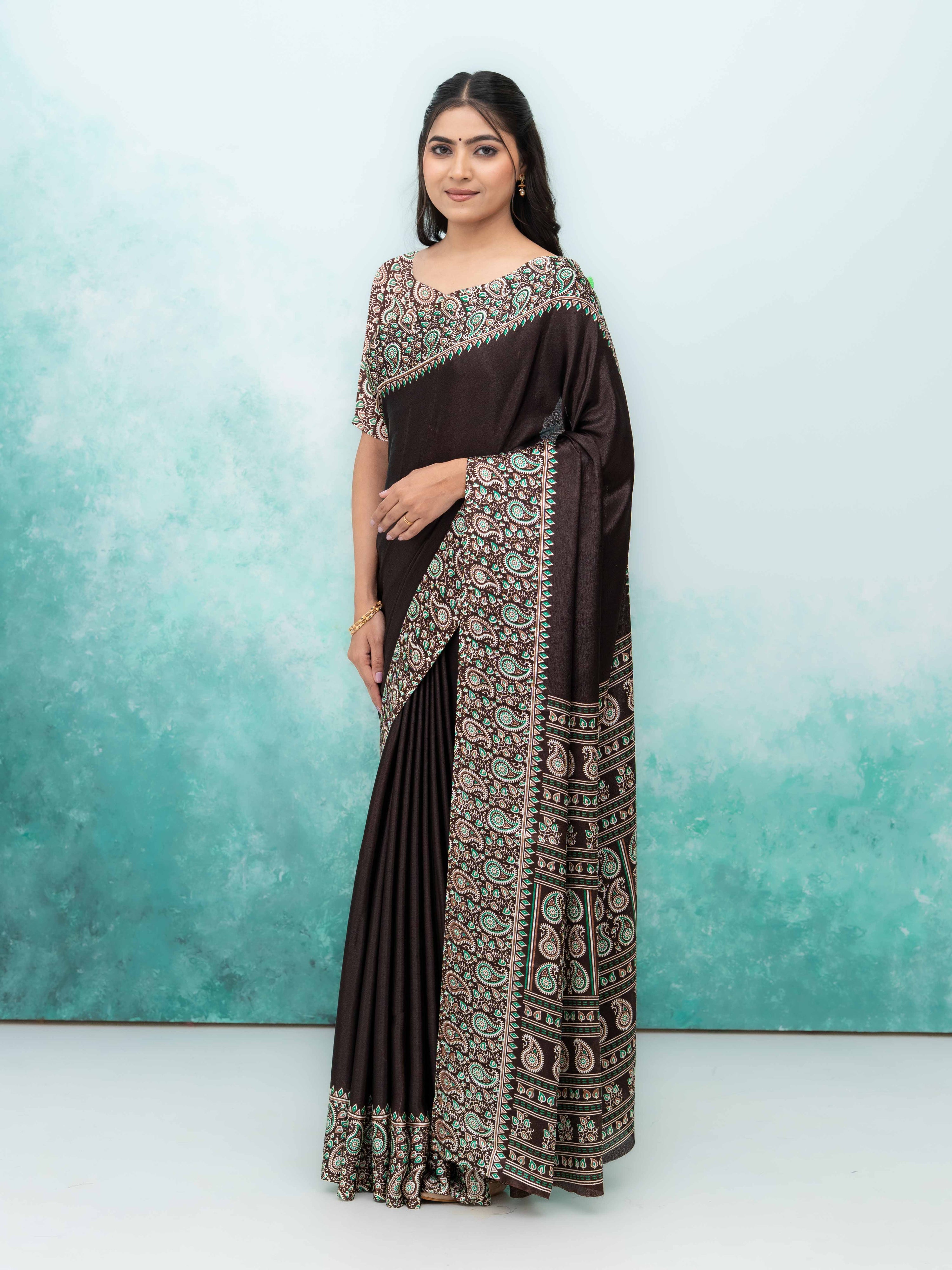 Dark Coffee Turkey Silk Saree