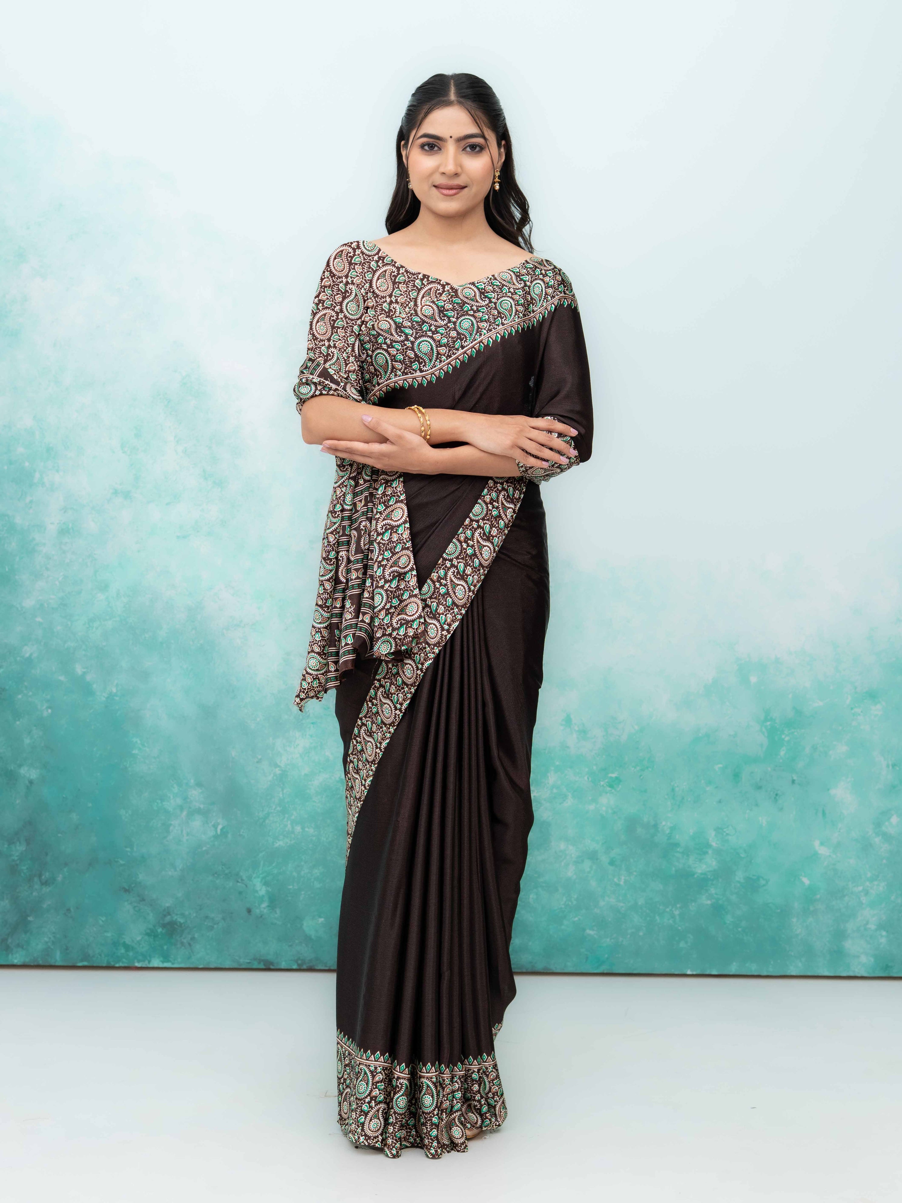 Dark Coffee Turkey Silk Saree