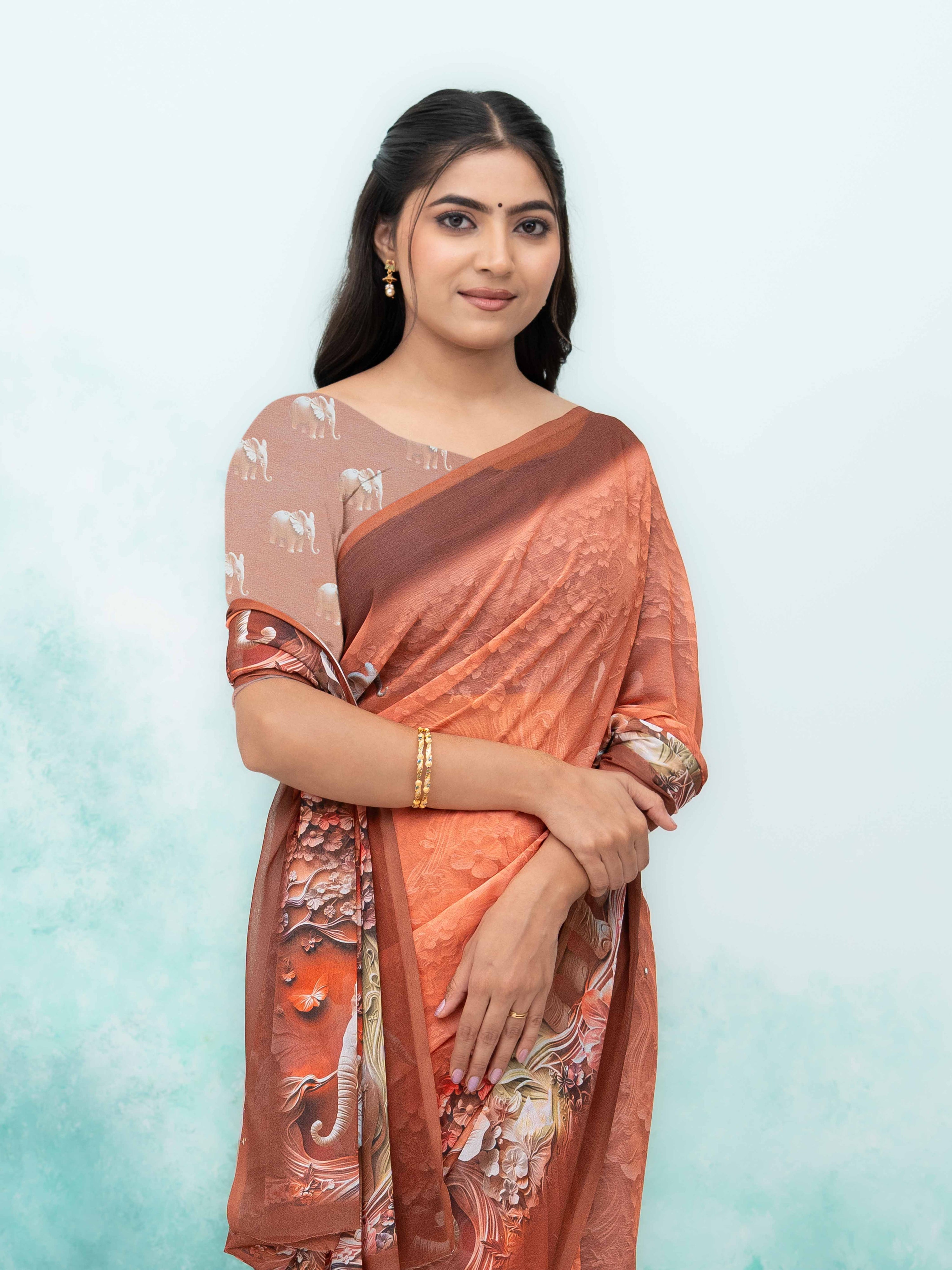 Peach Georgette Saree