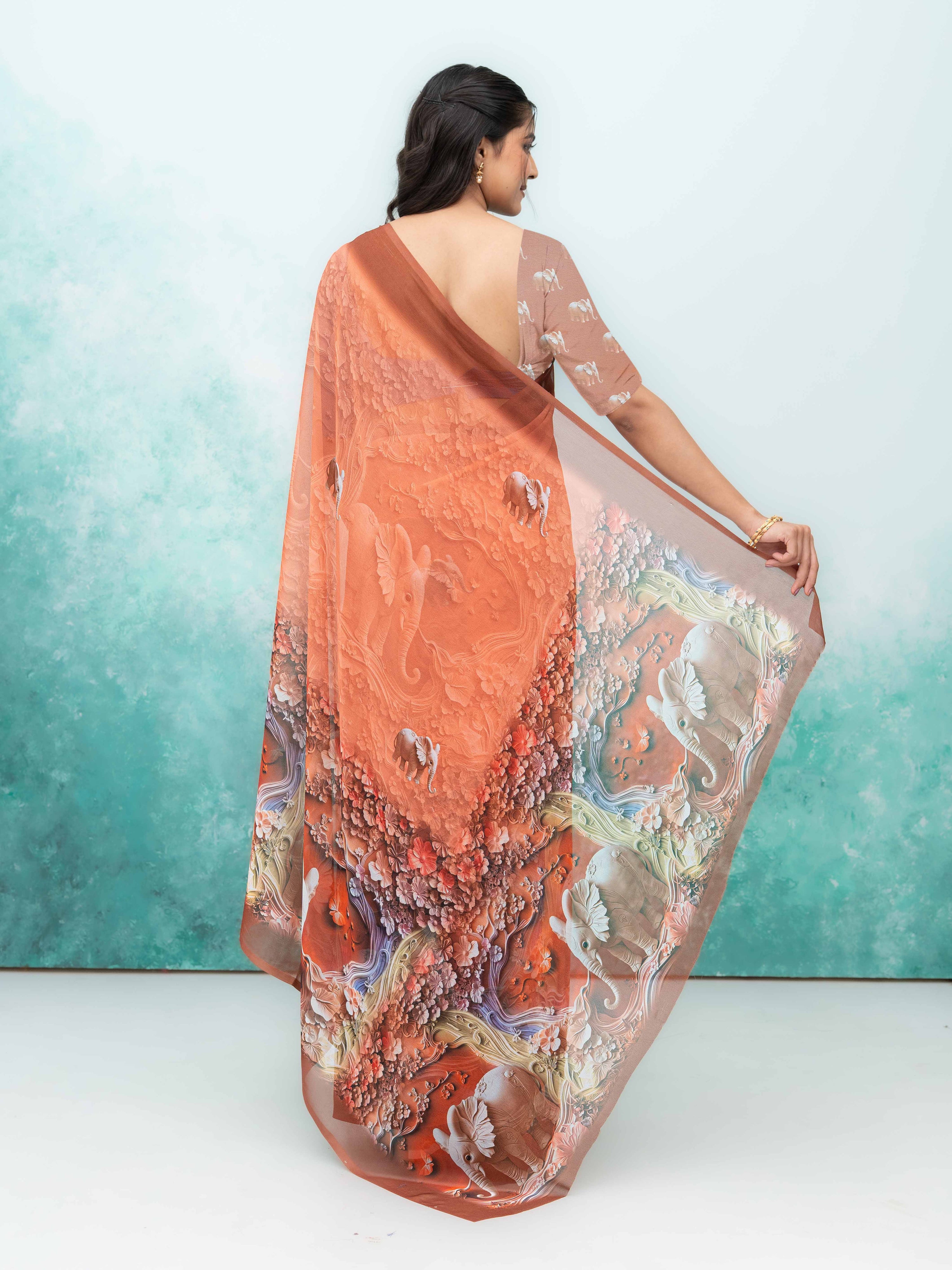 Peach Georgette Saree