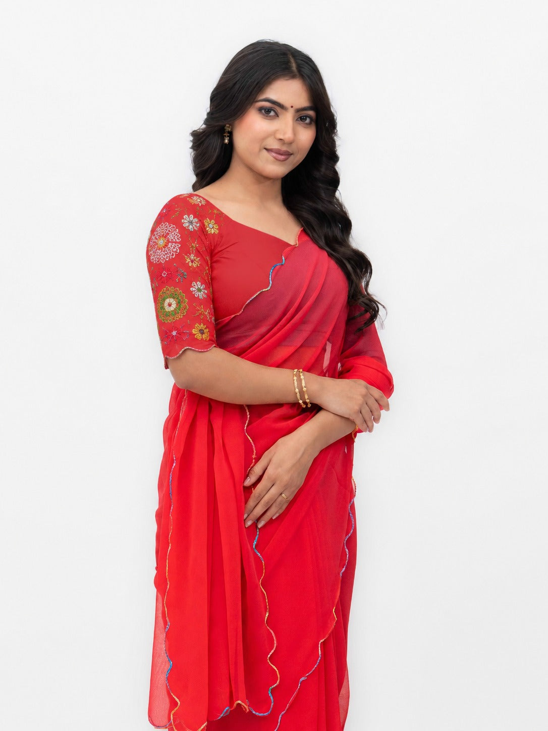 Rust Pink Georgette Plain Saree