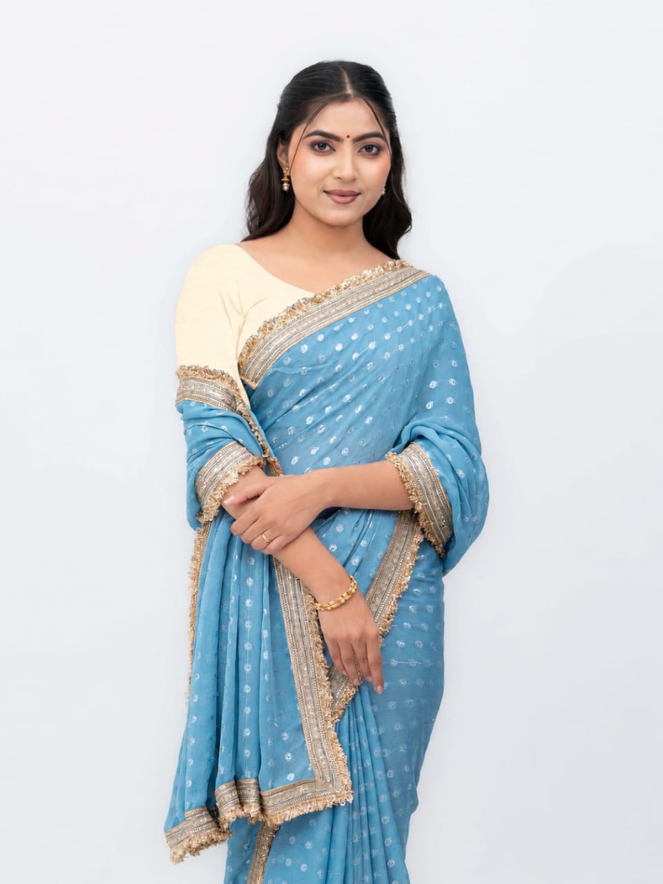 Sky Blue Chiffon Georgette Saree