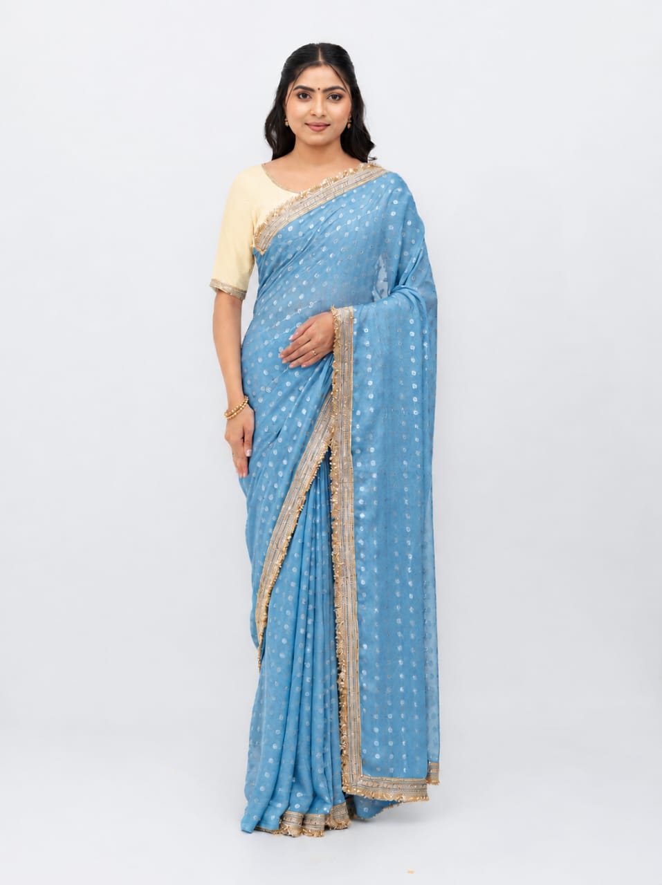 Sky Blue Chiffon Georgette Saree